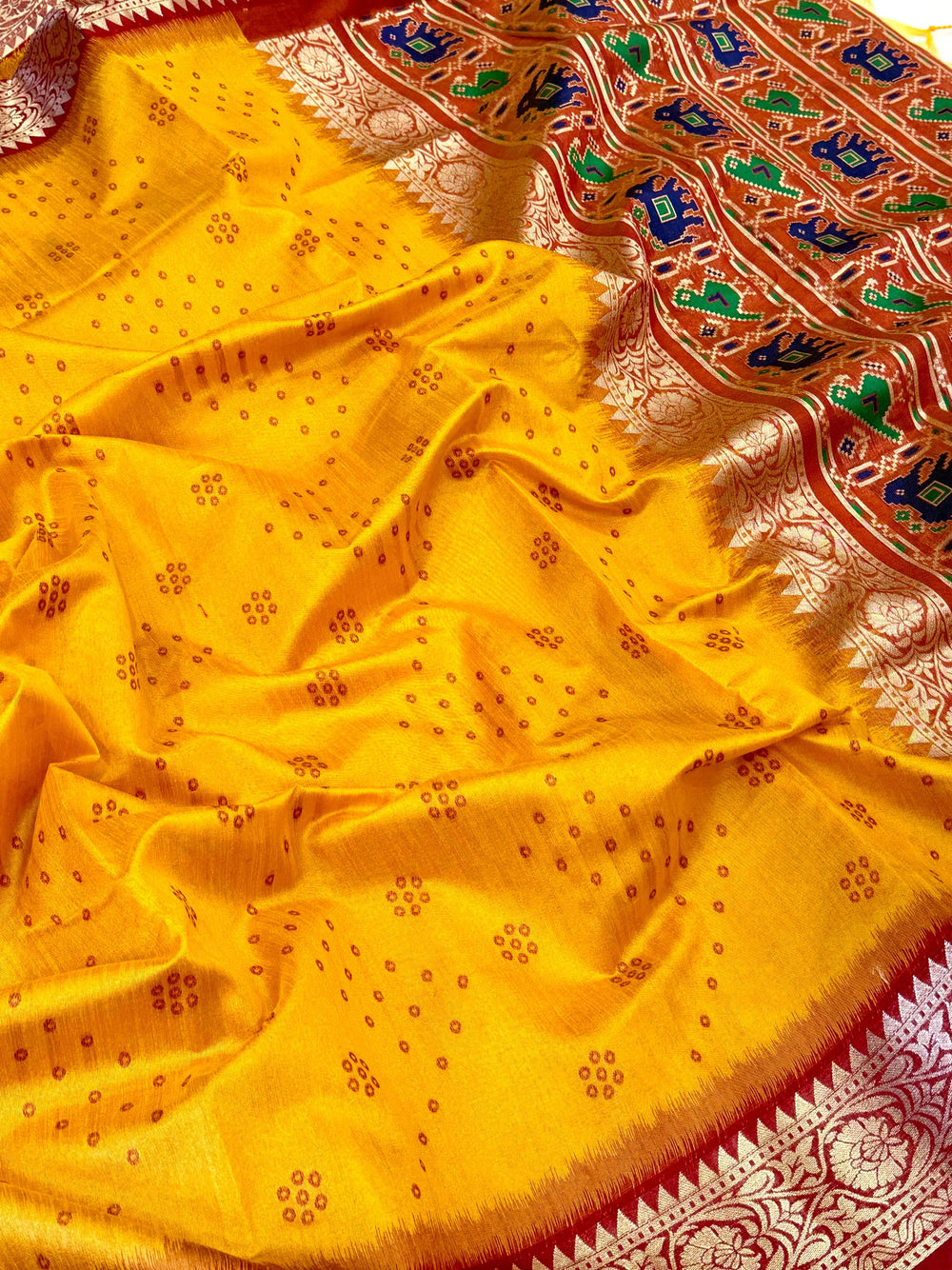 Yellow Bandhej Pochampally Raw Silk Saree