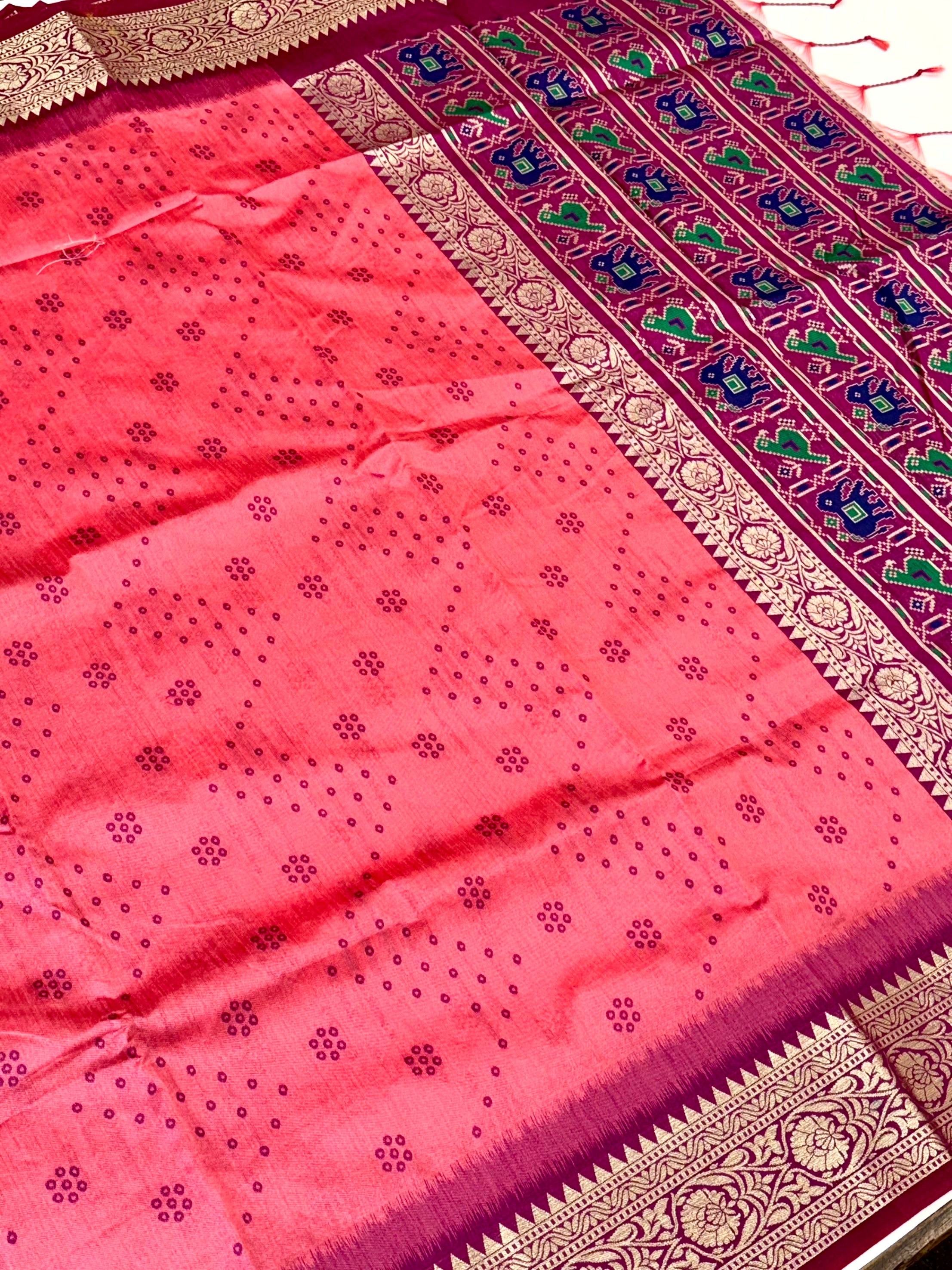 Pink Bandhej Pochampally Raw Silk Saree