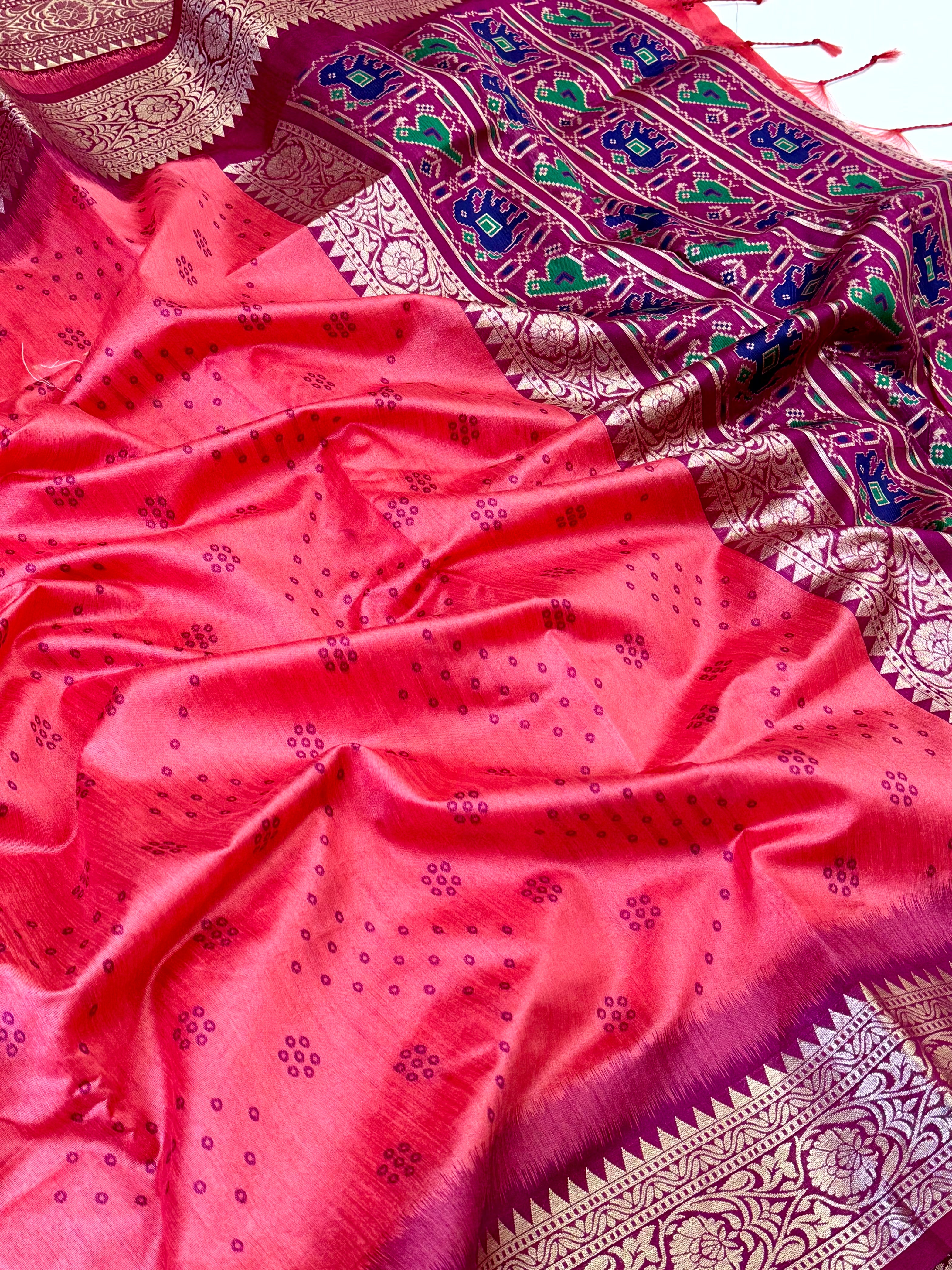 Pink Bandhej Pochampally Raw Silk Saree