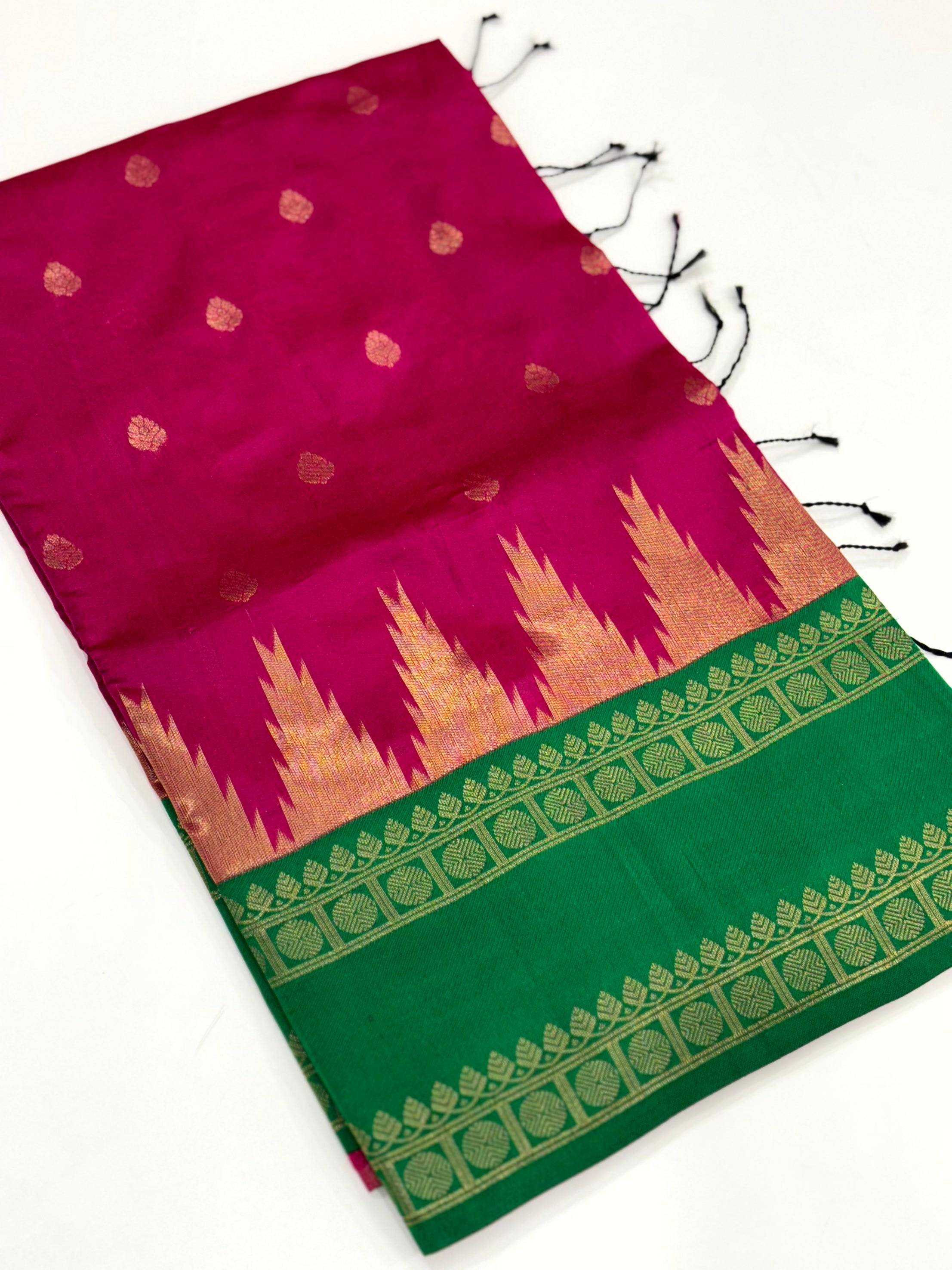 Pink Rudraksha Temple Weave Katan Silk Saree