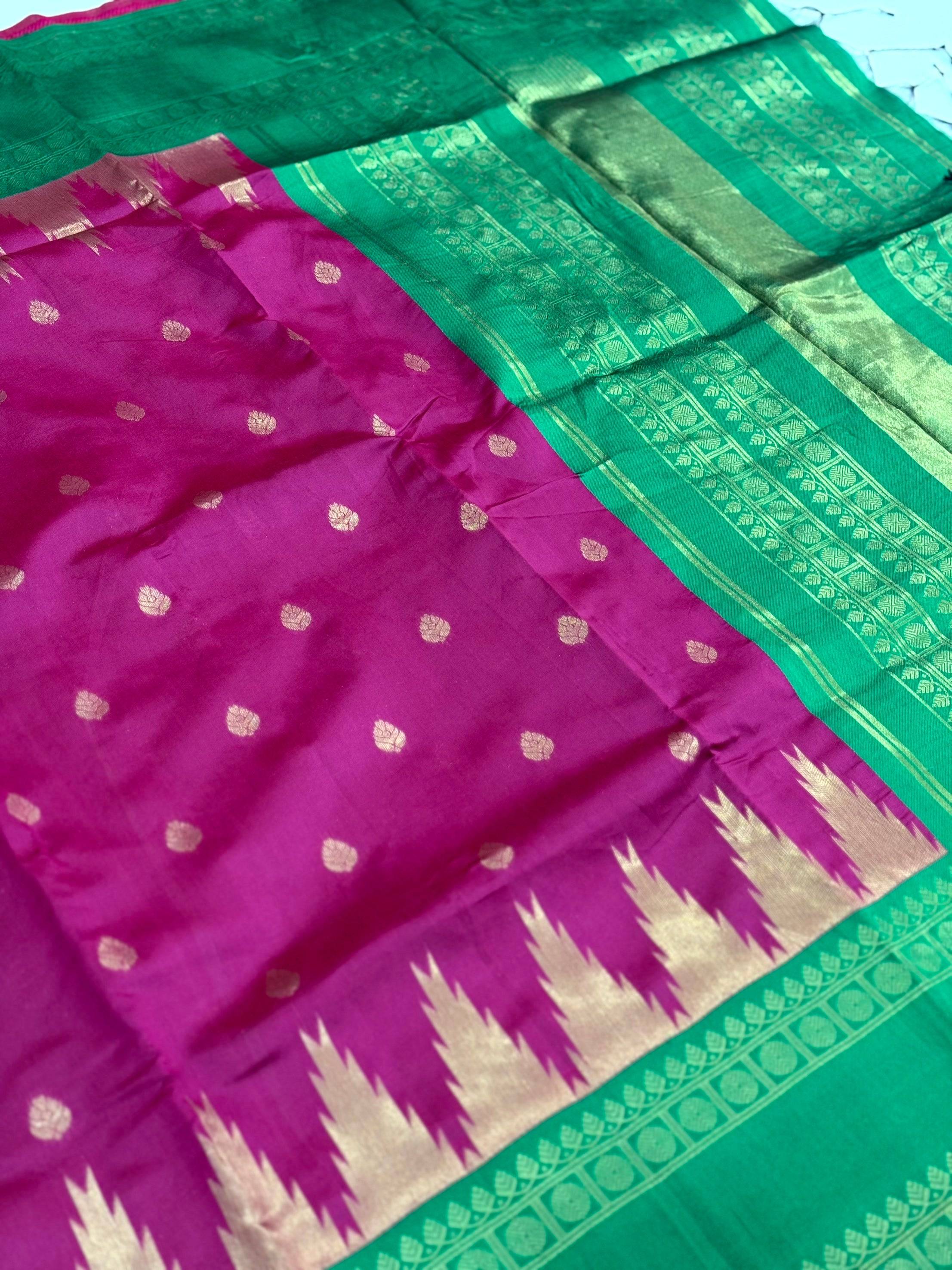 Pink Rudraksha Temple Weave Katan Silk Saree