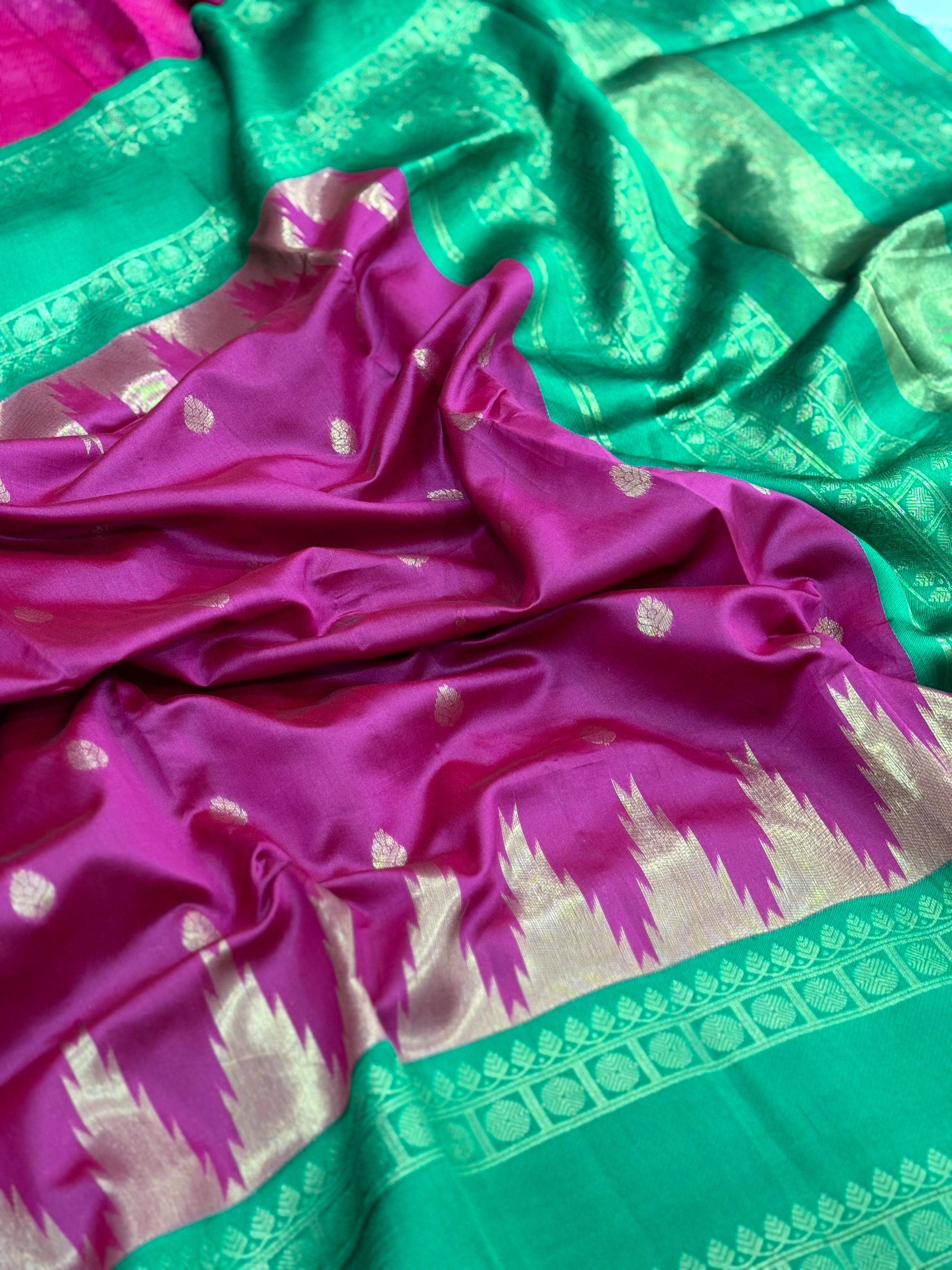 Pink Rudraksha Temple Weave Katan Silk Saree