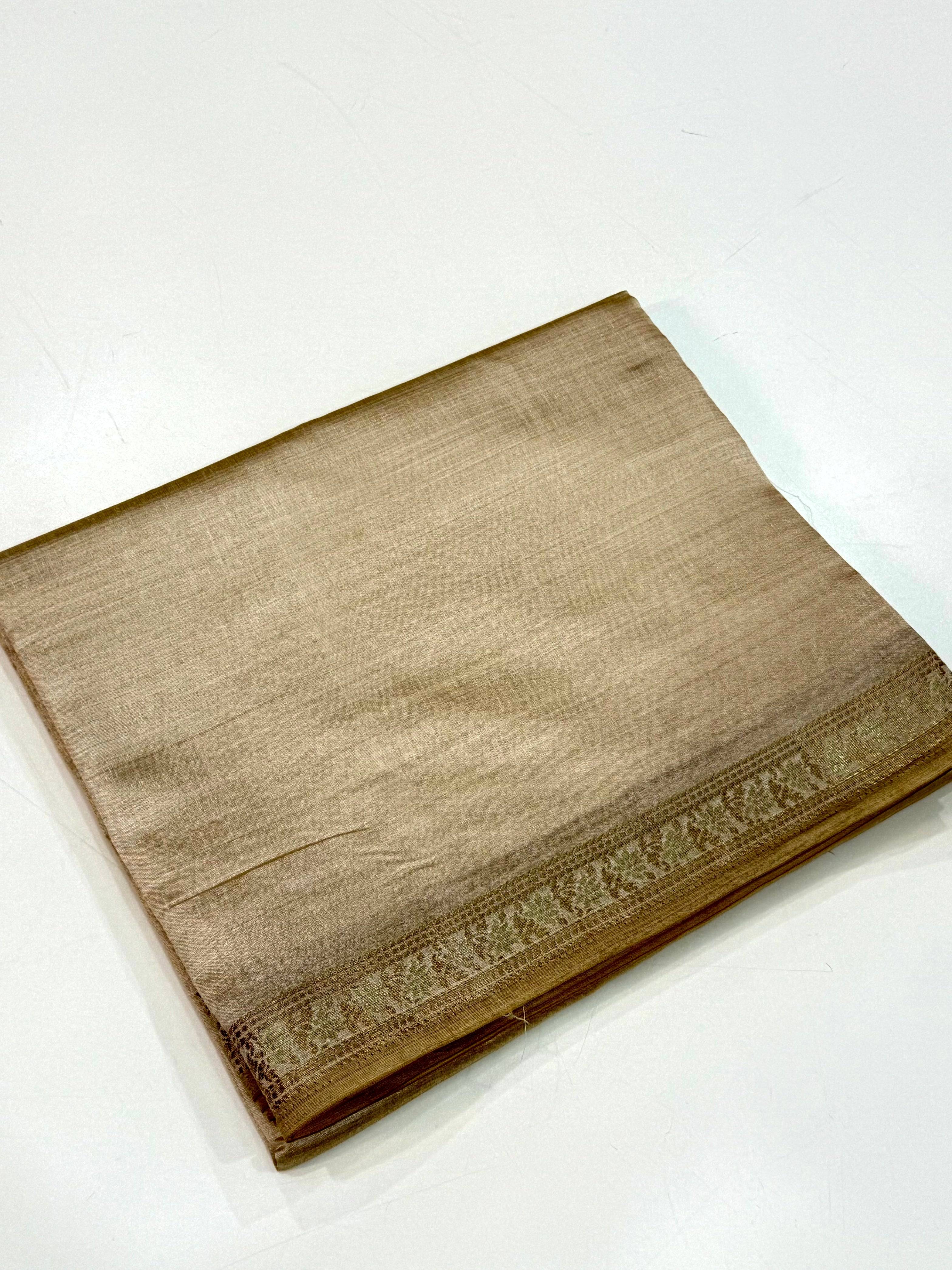 Classic Beige Saree With Gold Zari Border