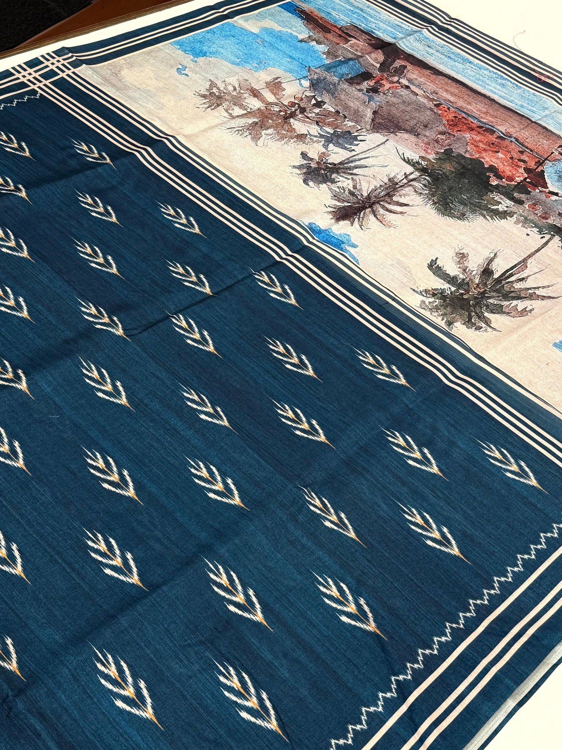 Elegant Navy Bold Ikkat Tussar Saree