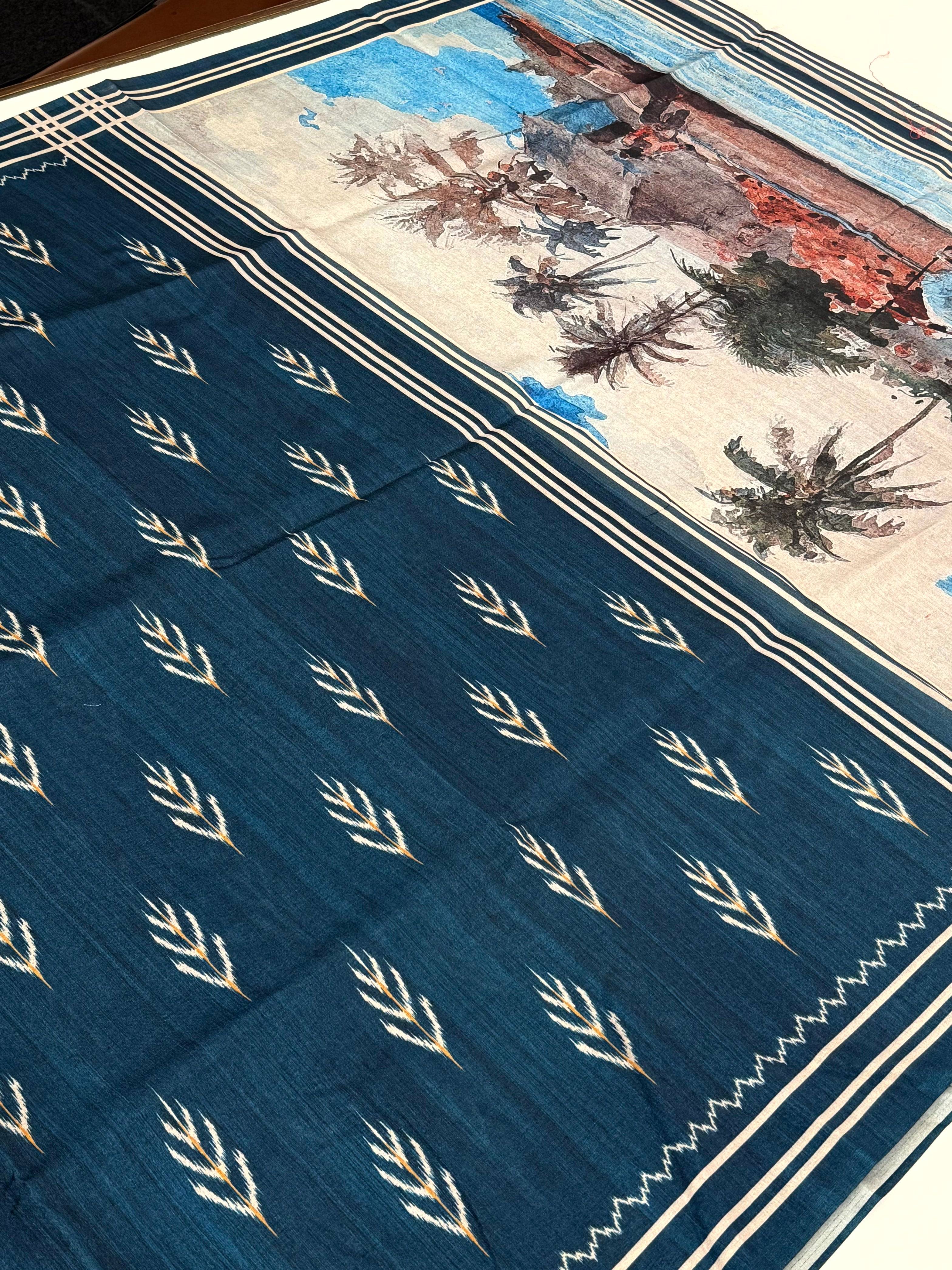 Elegant Navy Bold Ikkat Tussar Saree