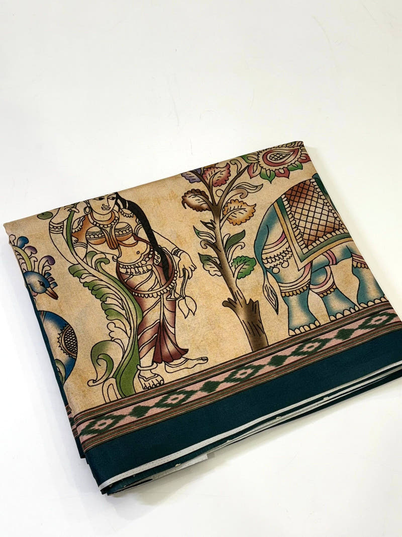 Radiant Semi Tussar Silk Kalamkari Saree