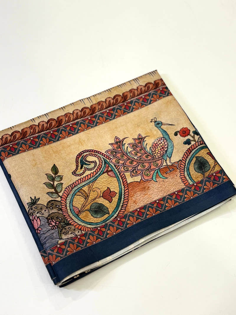 Elegant Semi Tussar Silk Kalamkari Saree