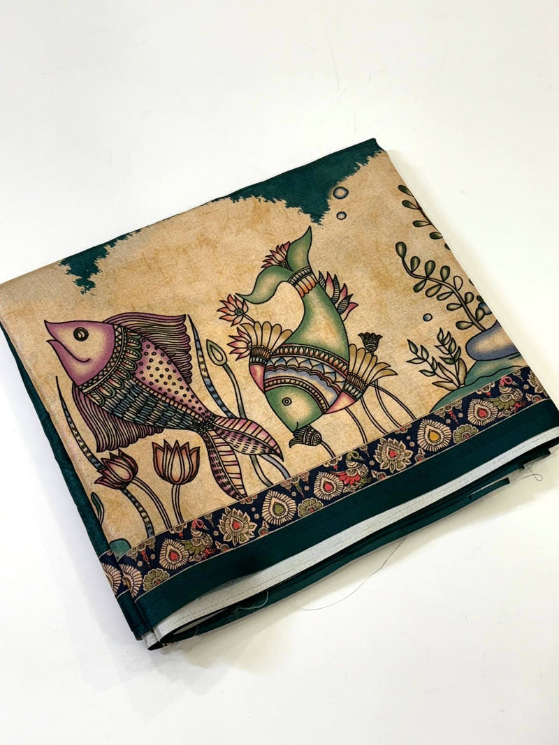 Artistic Semi Tussar Silk Kalamkari Saree