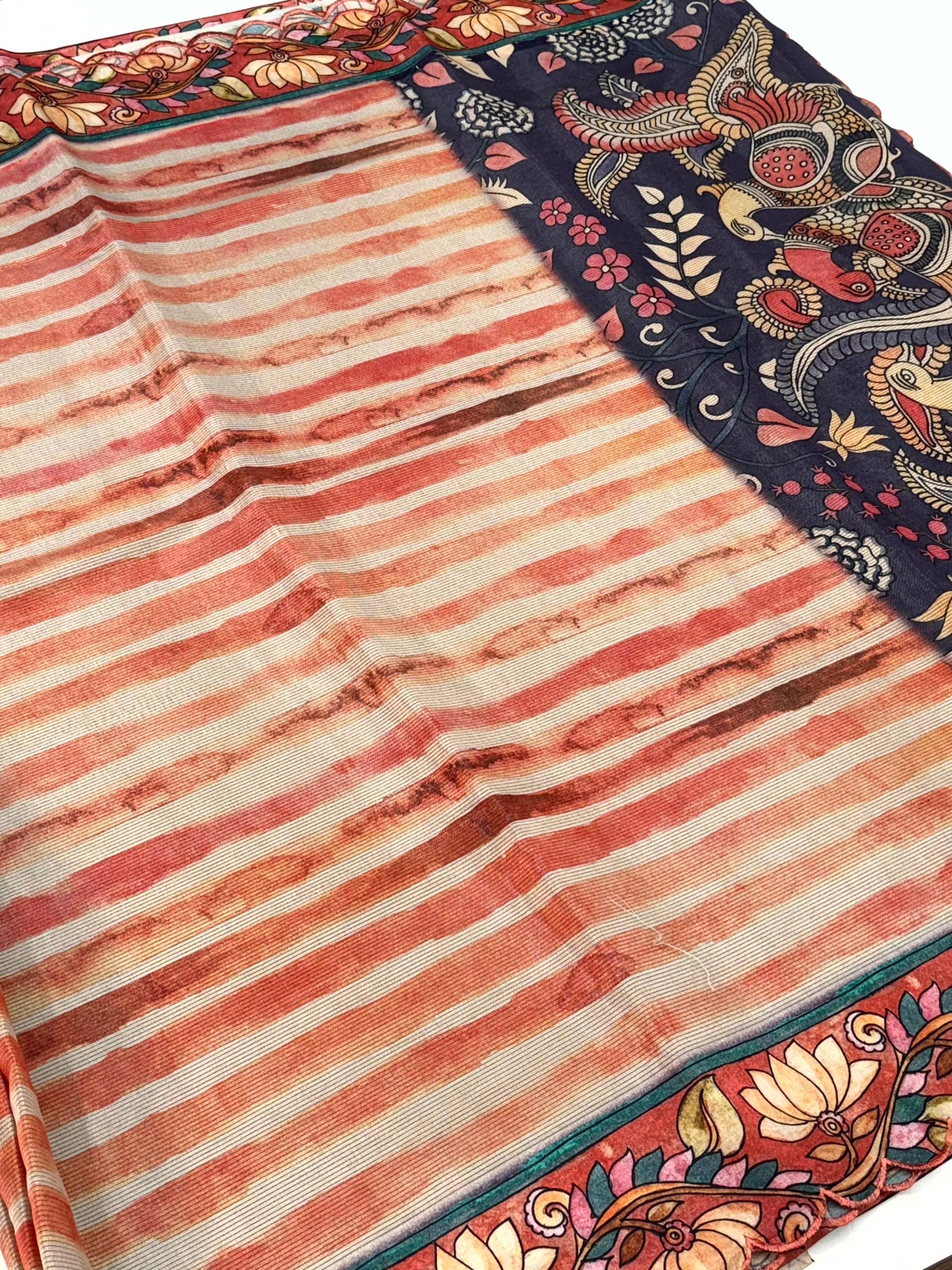 Stylish Pen Kalamkari Shibori Cutwork Saree