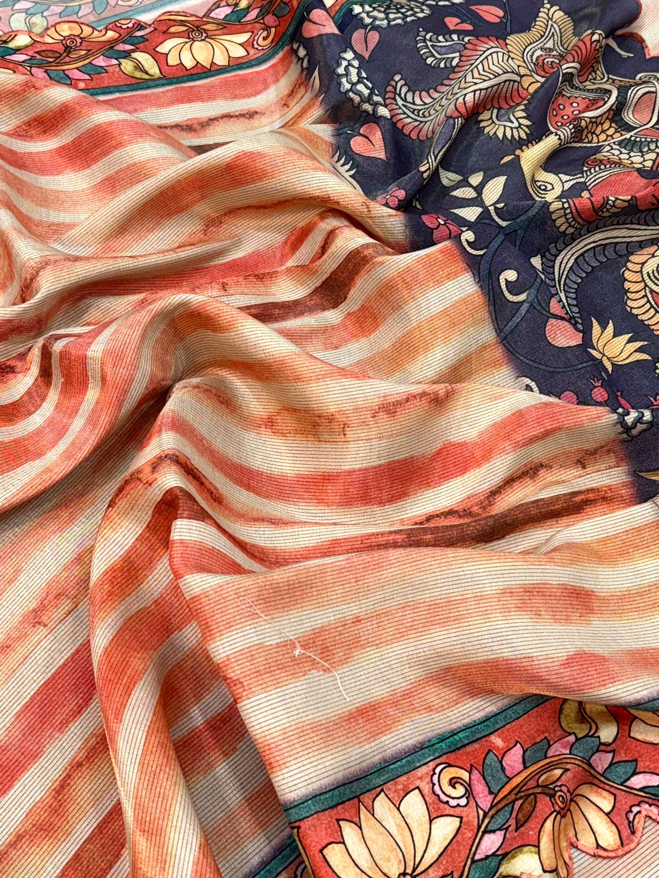 Stylish Pen Kalamkari Shibori Cutwork Saree