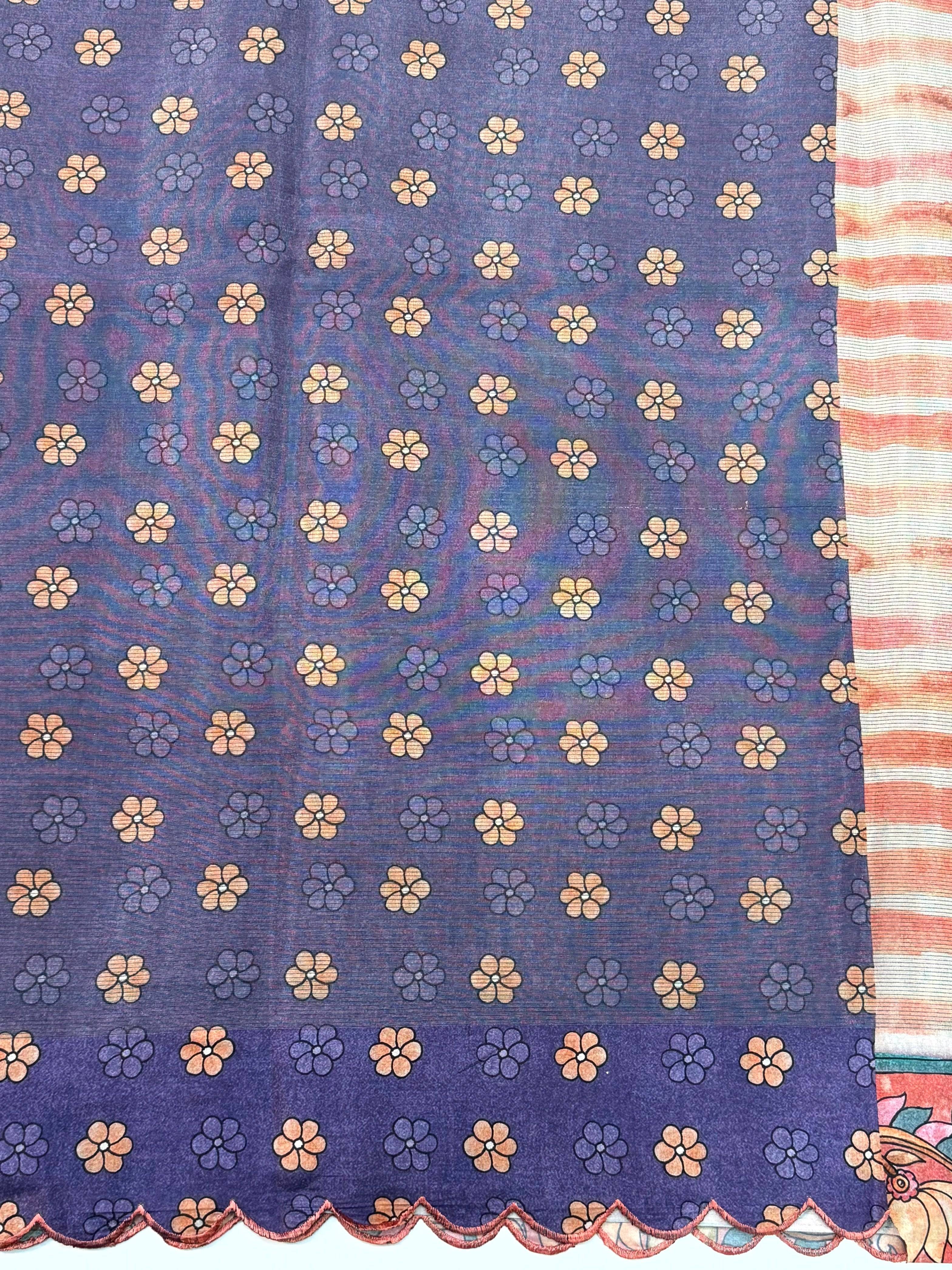 Stylish Pen Kalamkari Shibori Cutwork Saree