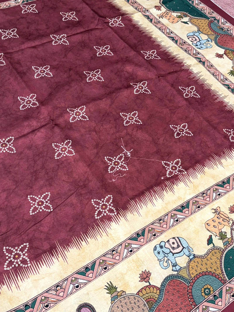 Stylish Semi Tussar Silk Kalamkari Saree
