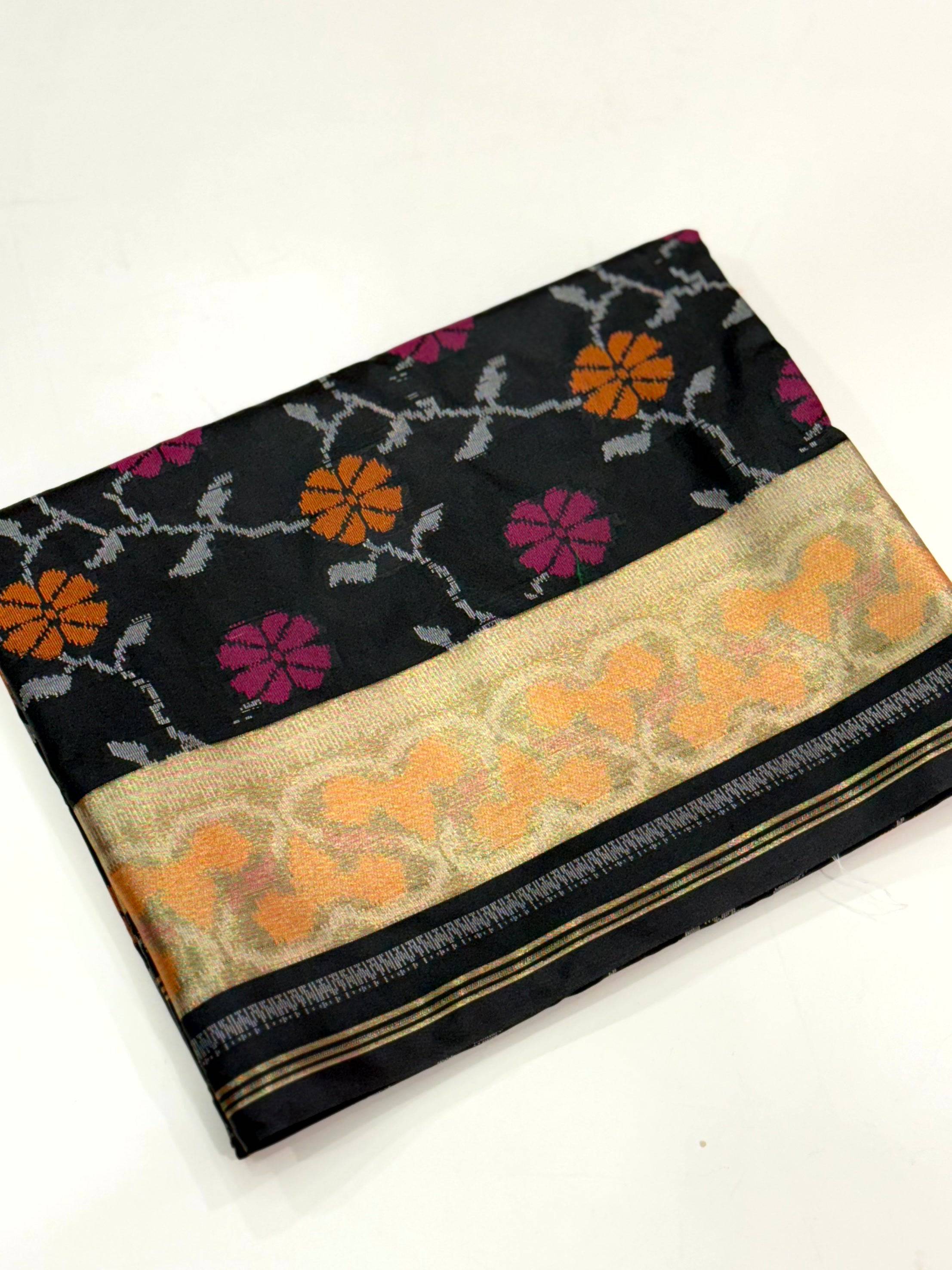 Black Pochampally Double Ikkat Saree