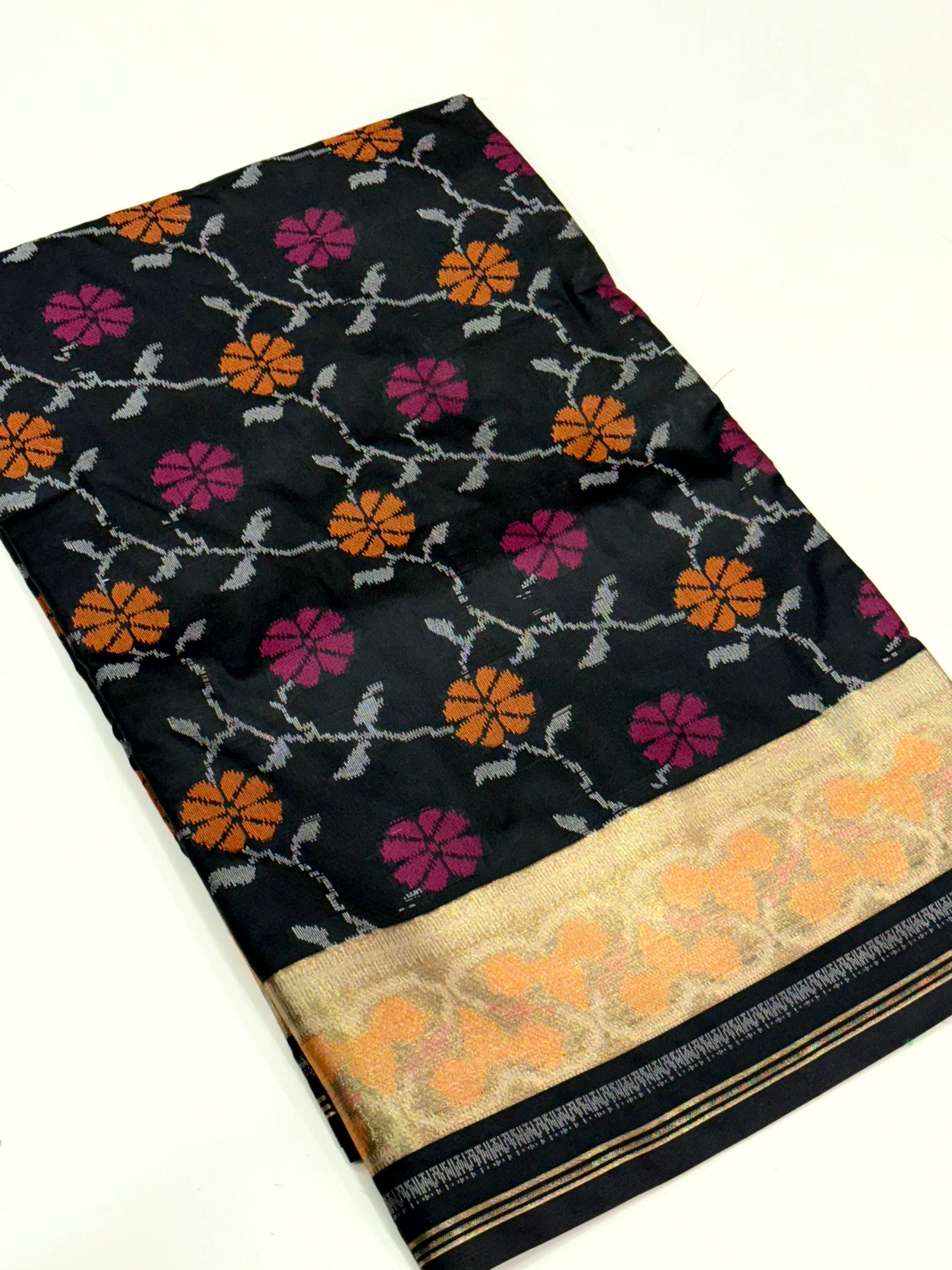 Black Pochampally Double Ikkat Saree