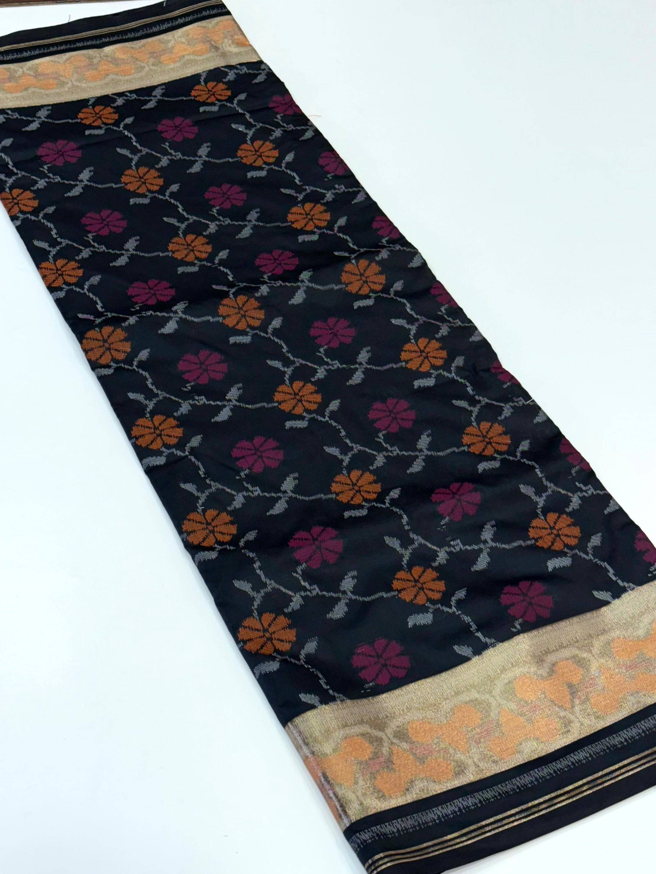 Black Pochampally Double Ikkat Saree