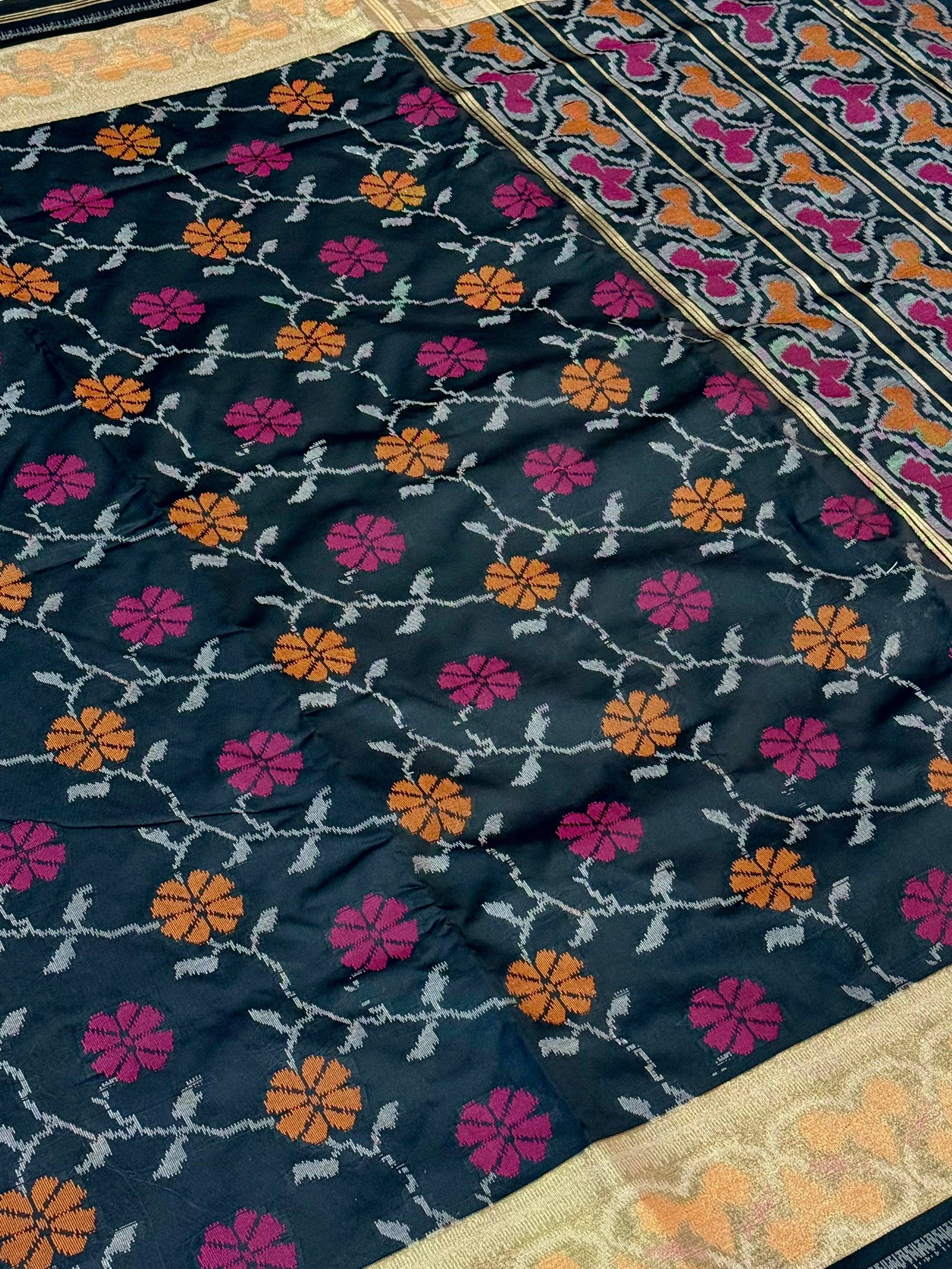 Black Pochampally Double Ikkat Saree