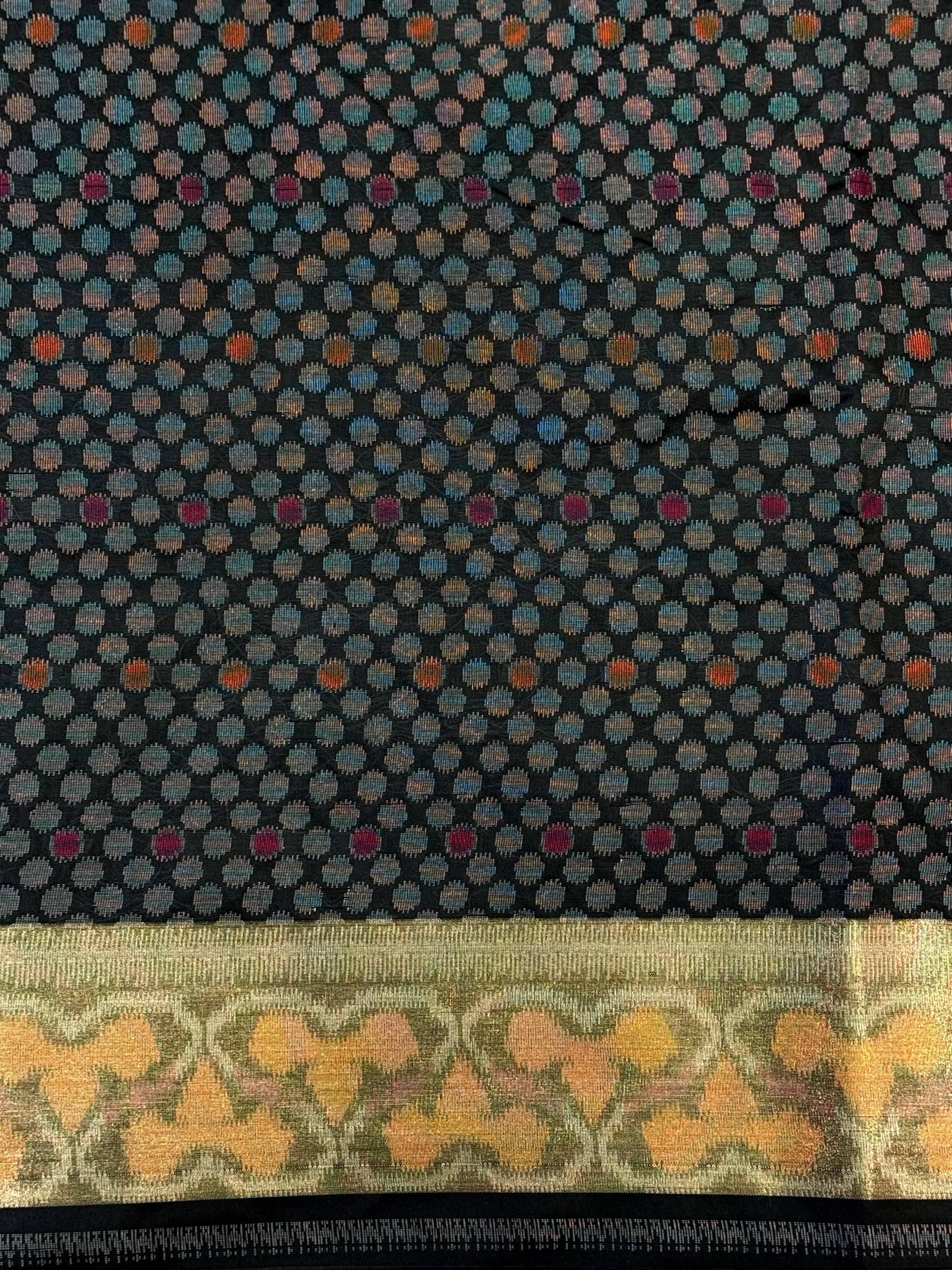 Black Pochampally Double Ikkat Saree