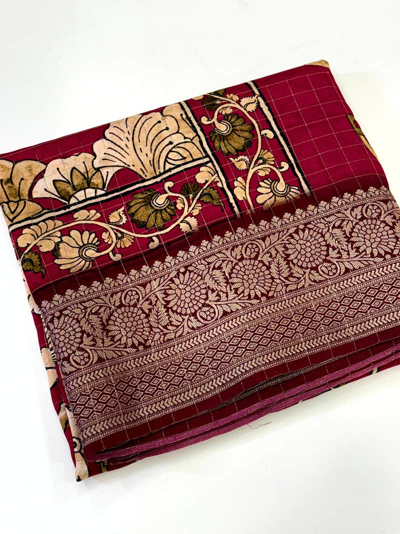 Artistic Pure Viscose Dola Check Saree