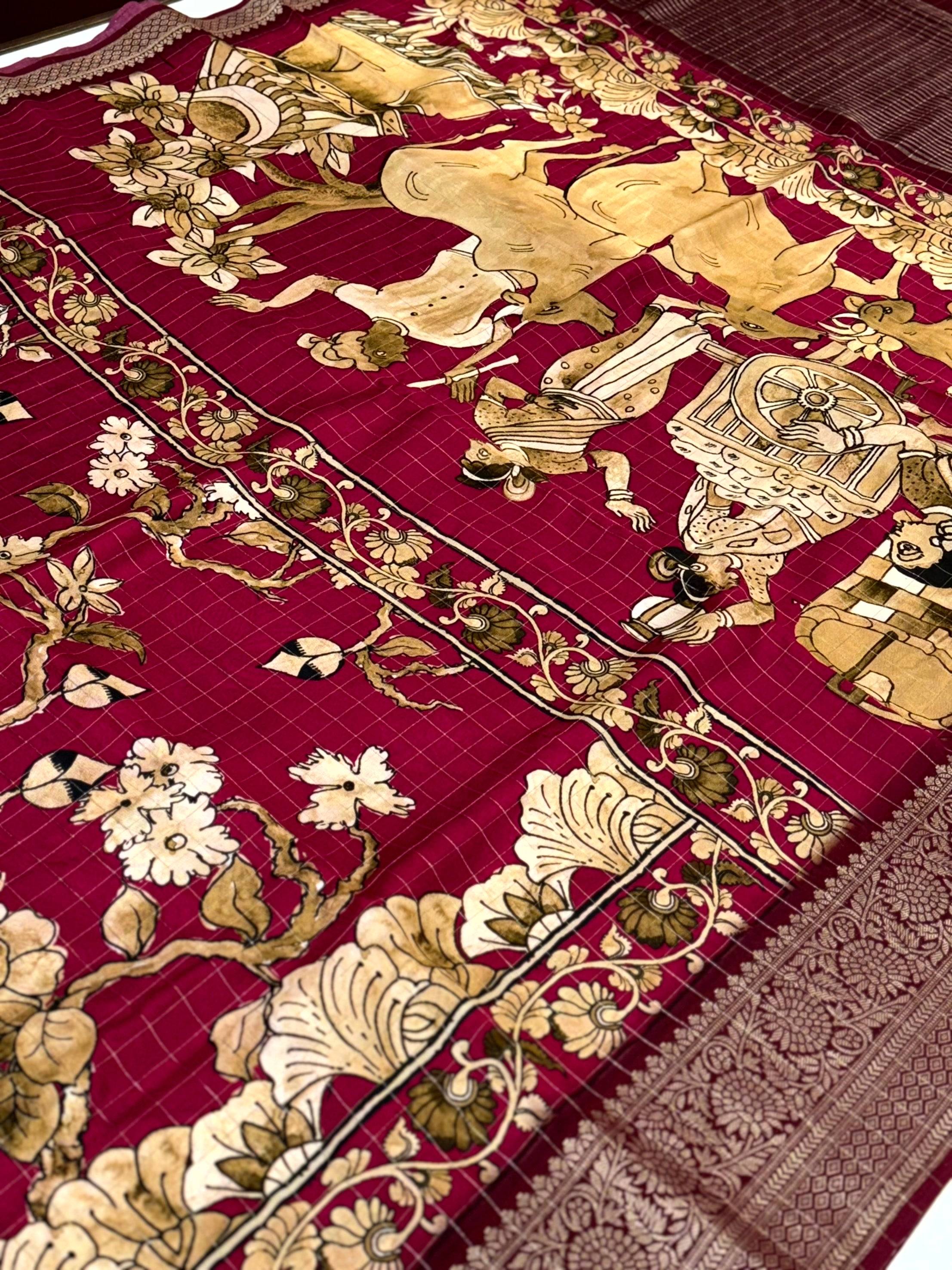 Artistic Pure Viscose Dola Check Saree