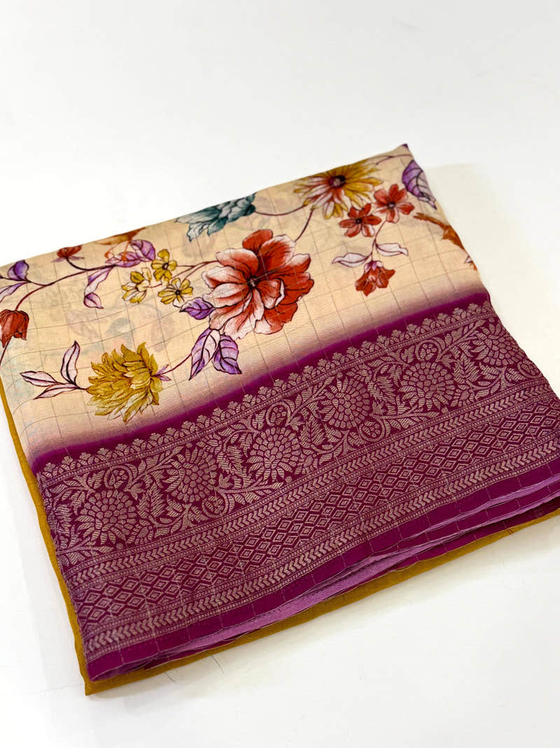 Vibrant Pure Viscose Dola Check Saree
