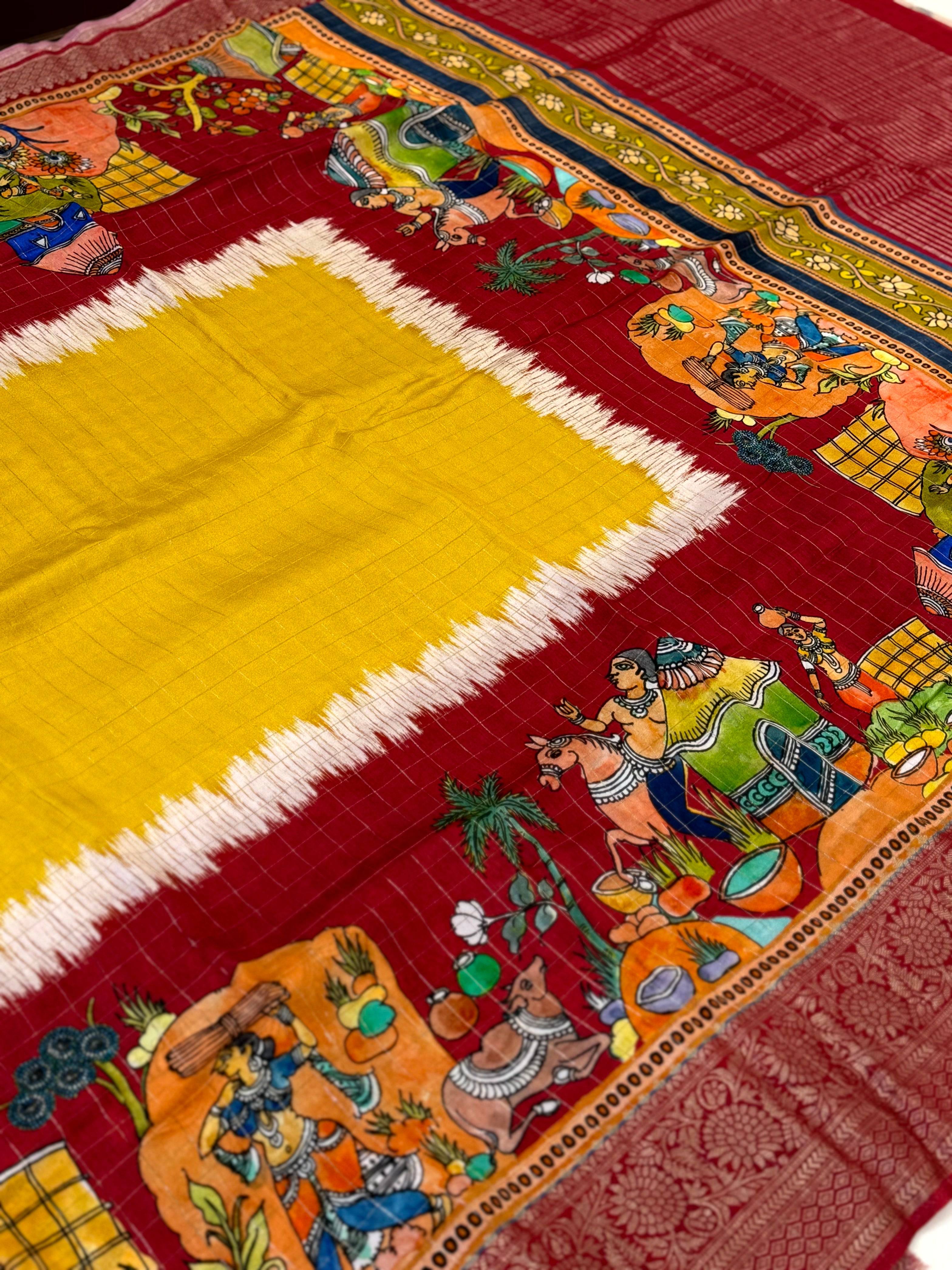 Stylish Pure Viscose Dola Check Saree