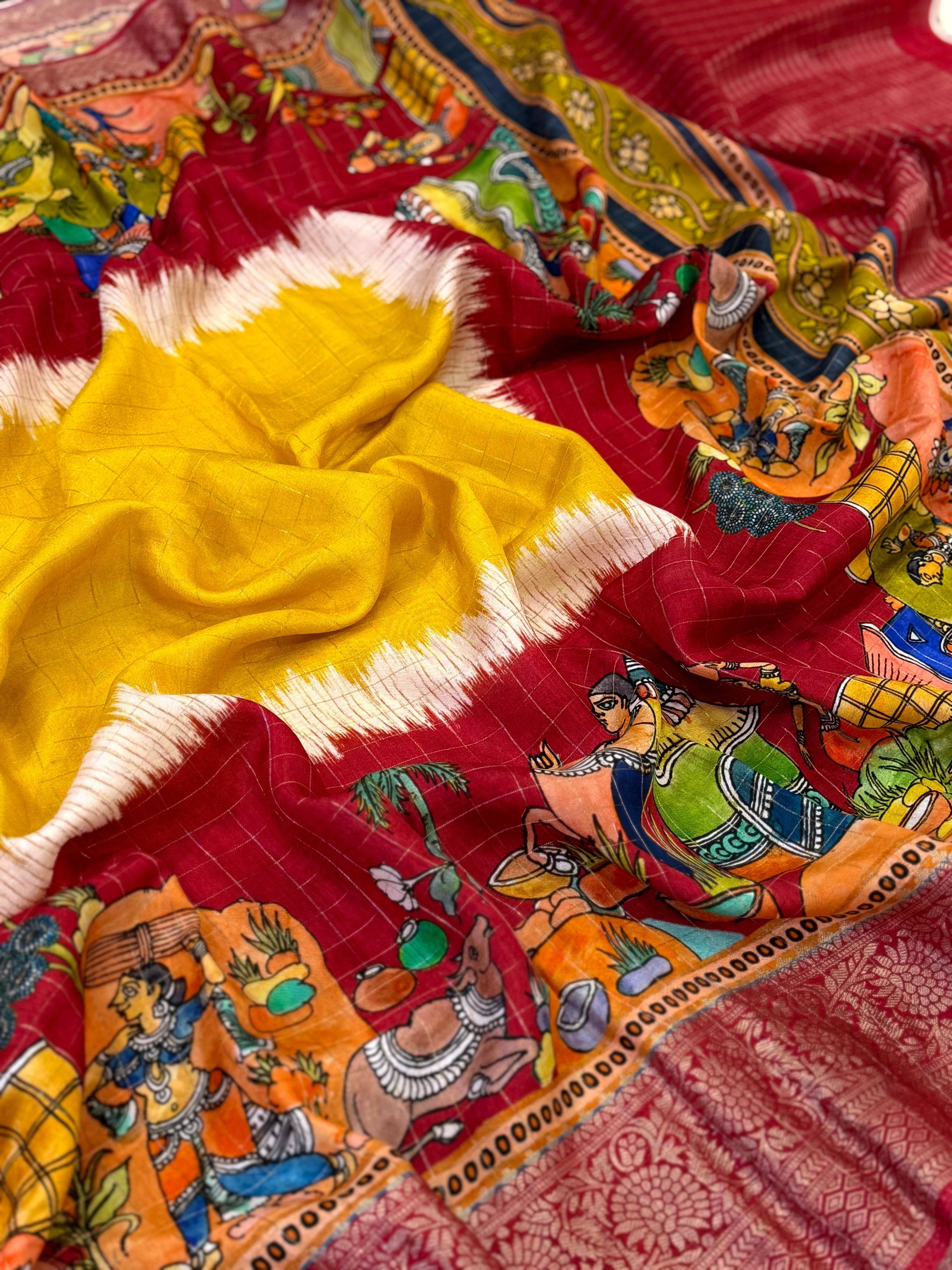 Stylish Pure Viscose Dola Check Saree