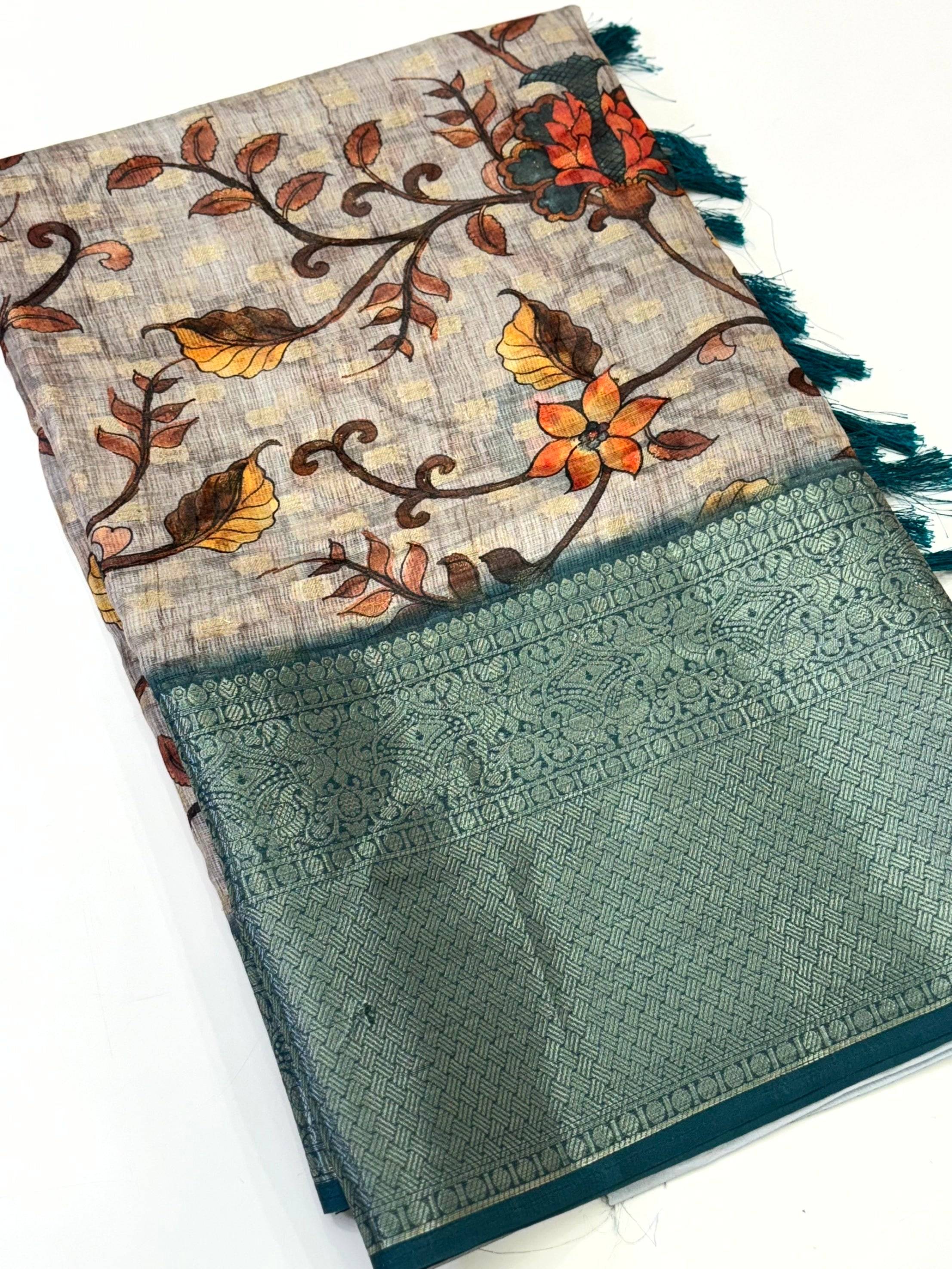 Bloom Kota Doriya Kalamkari Printed Saree