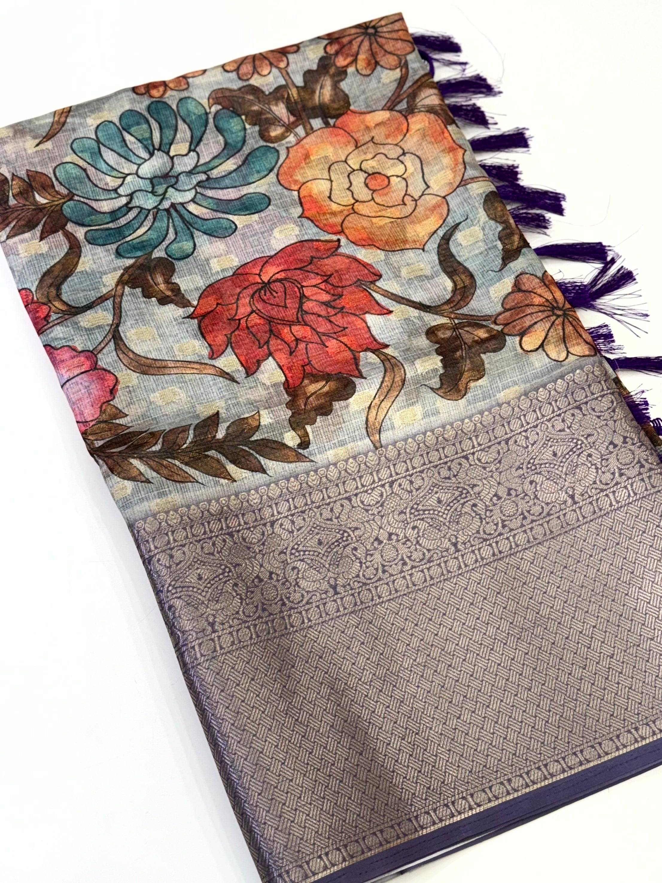 Elegant Kota Doriya Kalamkari Printed Saree