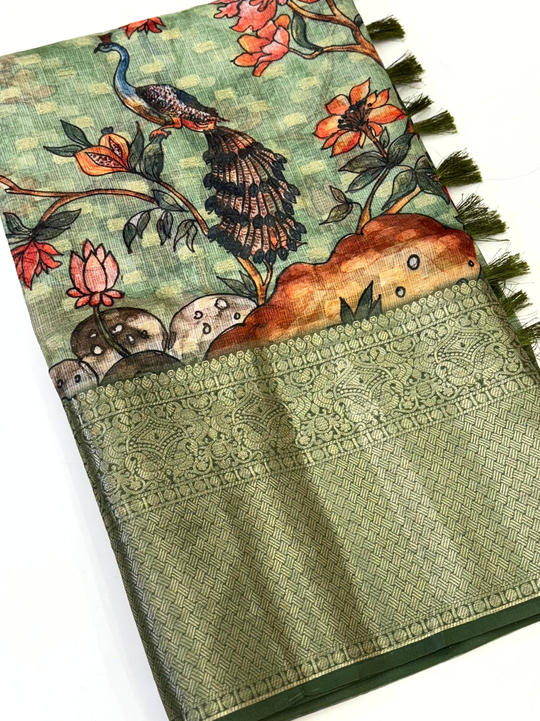 Ethnic Kota Doriya Kalamkari Printed Saree