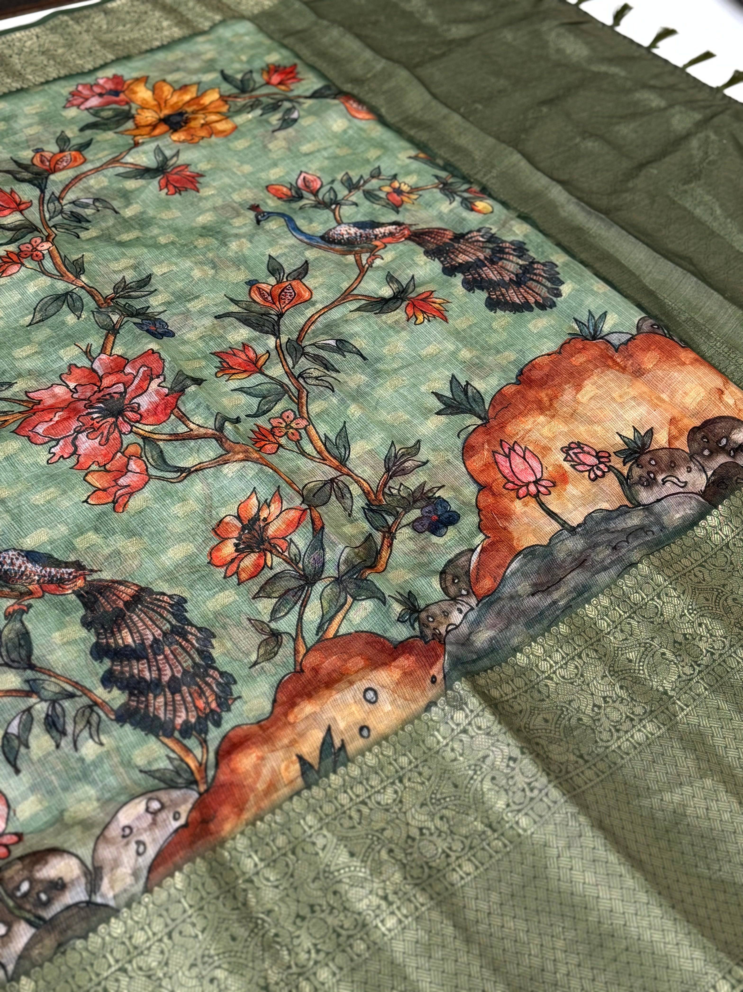 Ethnic Kota Doriya Kalamkari Printed Saree