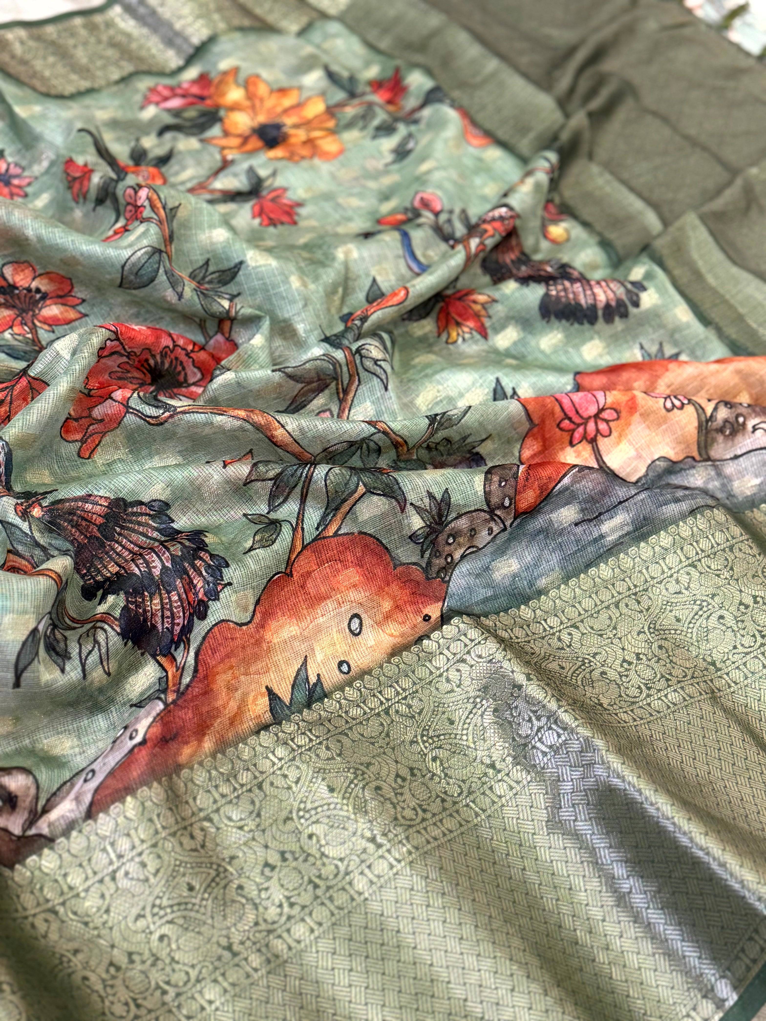 Ethnic Kota Doriya Kalamkari Printed Saree