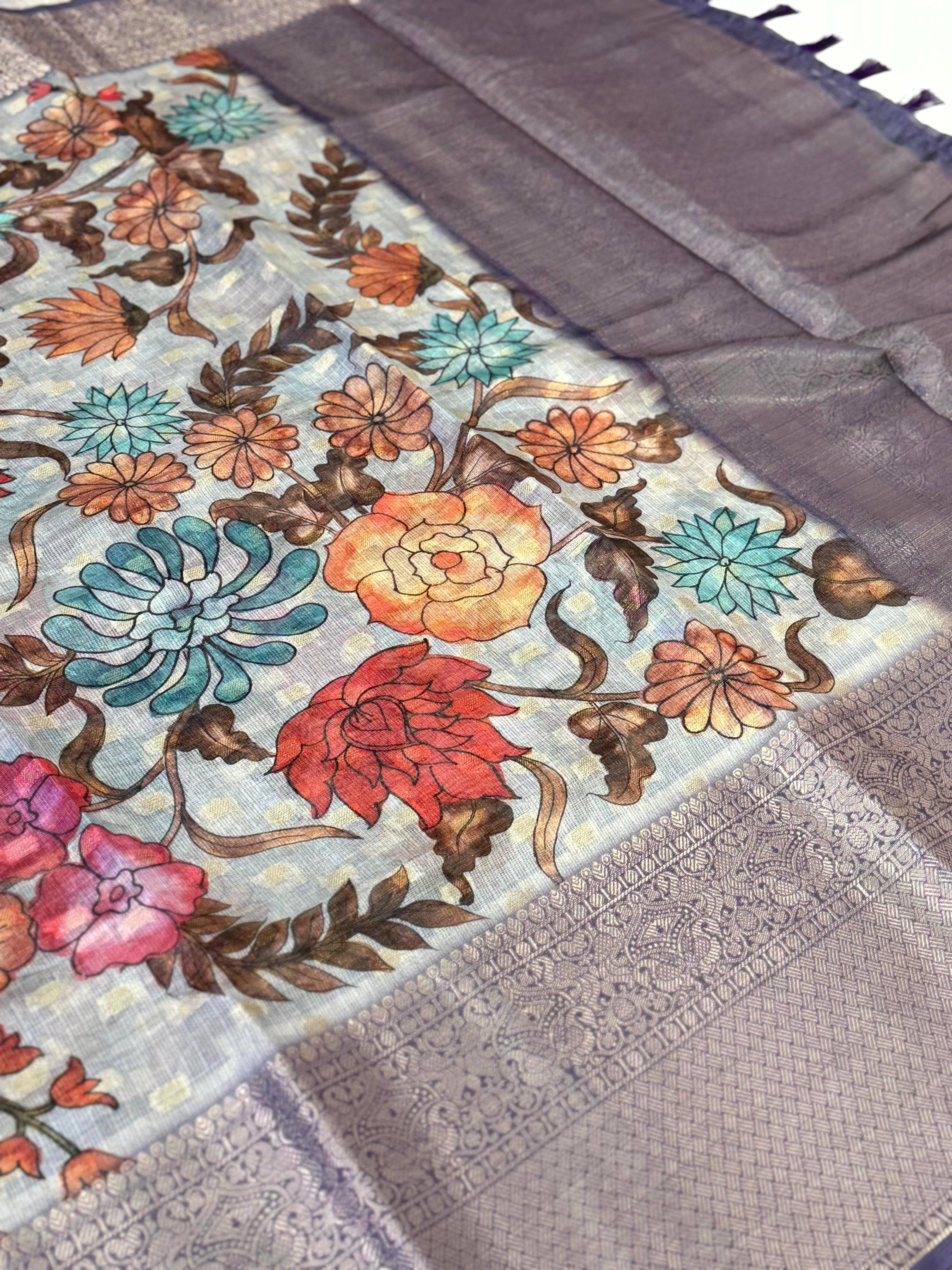 Elegant Kota Doriya Kalamkari Printed Saree