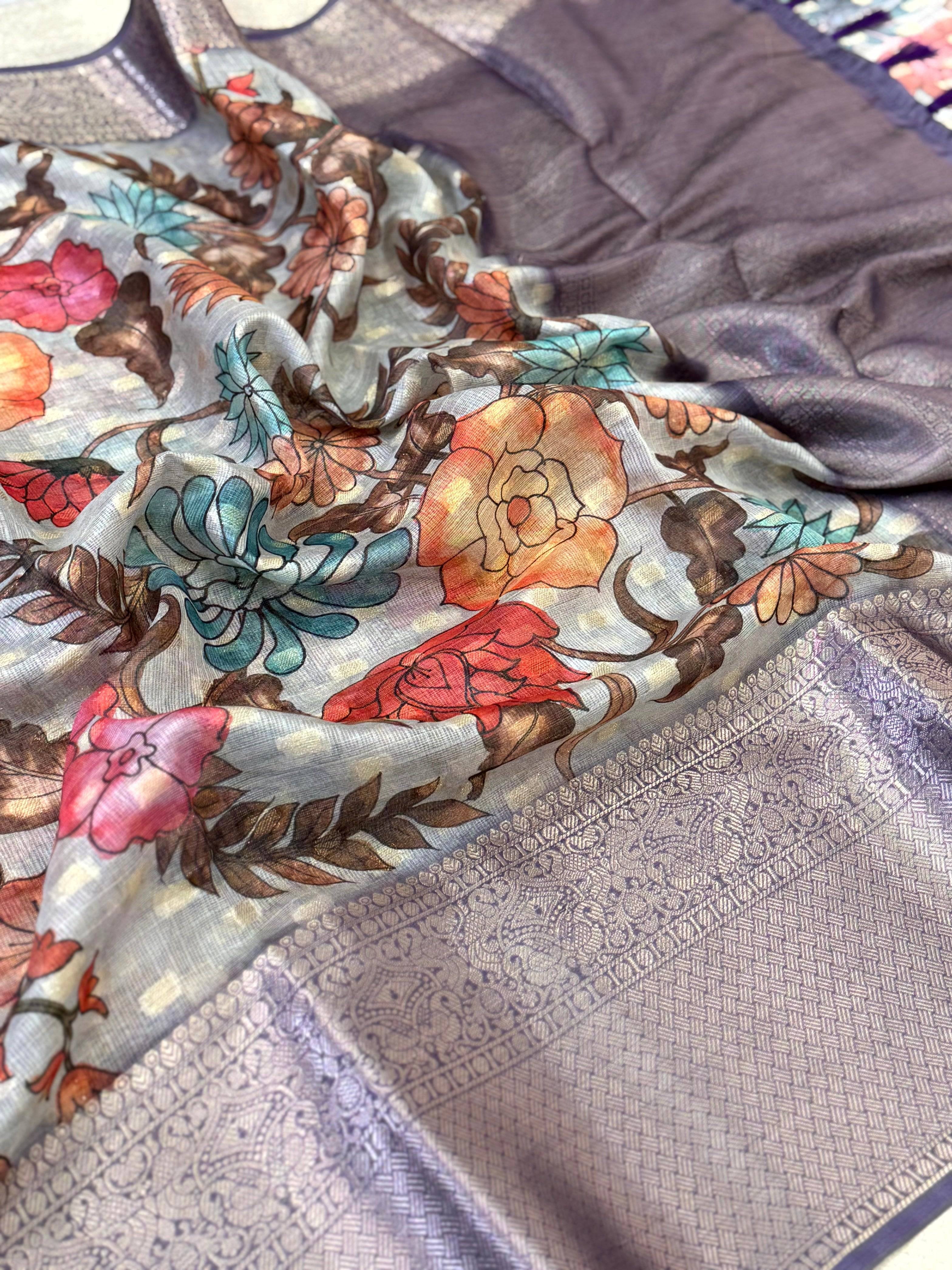 Elegant Kota Doriya Kalamkari Printed Saree