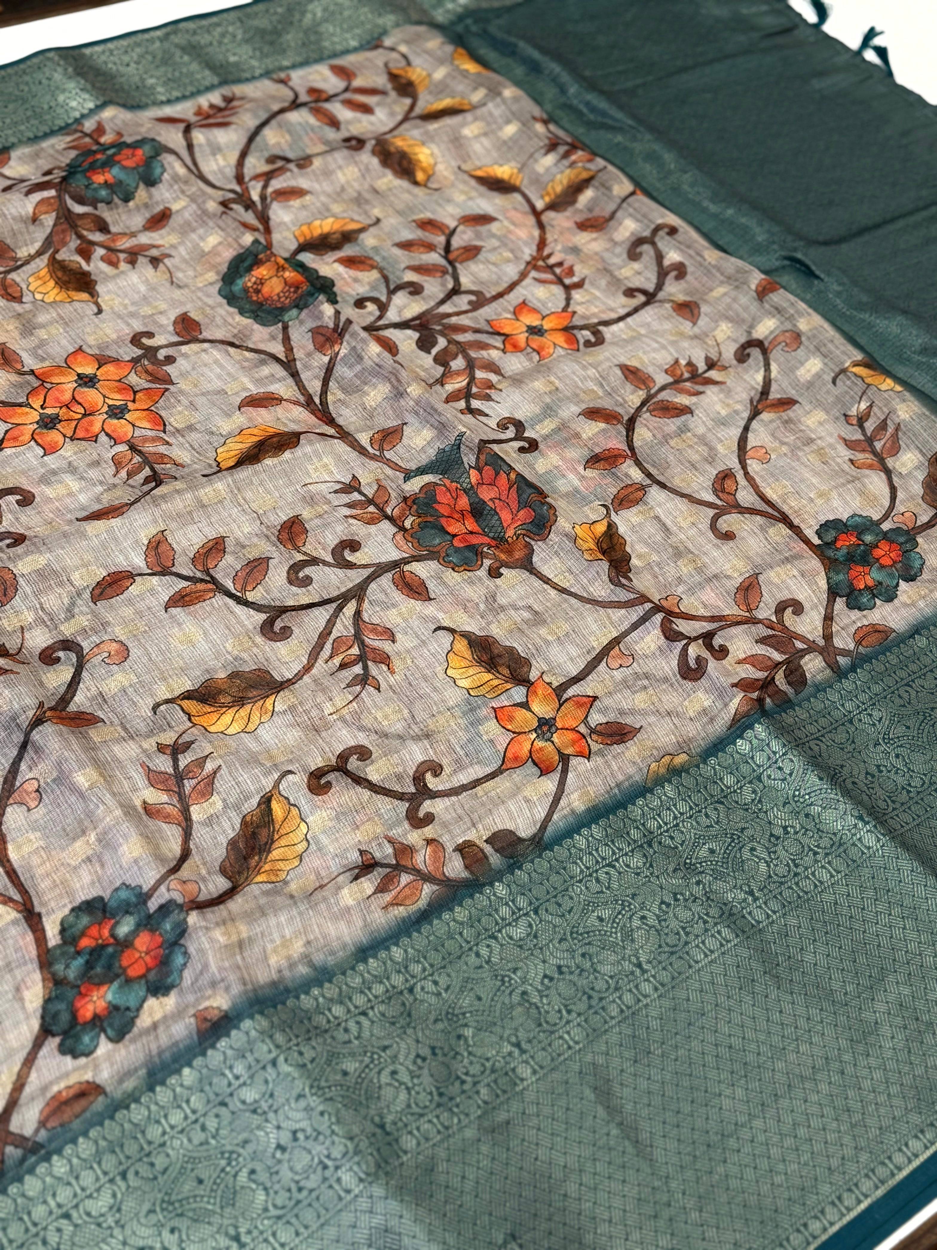 Bloom Kota Doriya Kalamkari Printed Saree