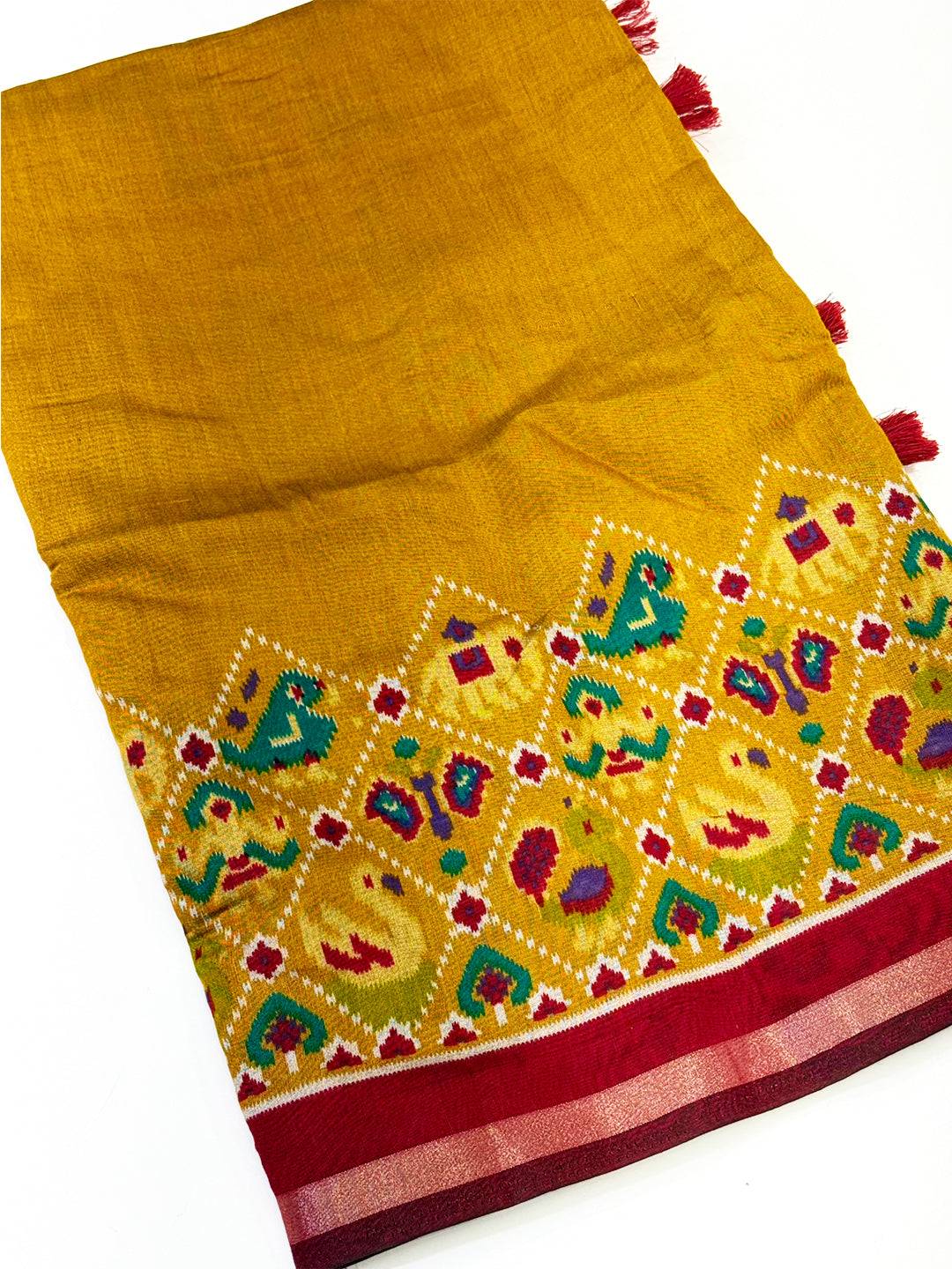 Yellow Pochampally Mul Cotton Saree