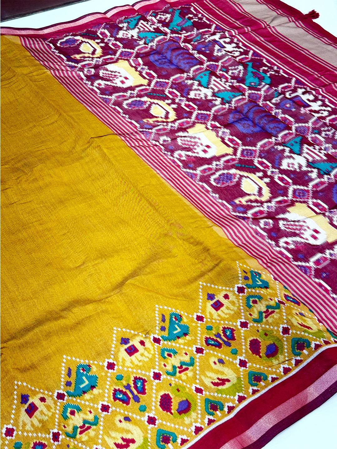 Yellow Pochampally Mul Cotton Saree