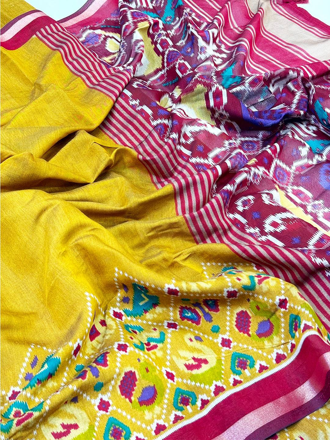 Yellow Pochampally Mul Cotton Saree