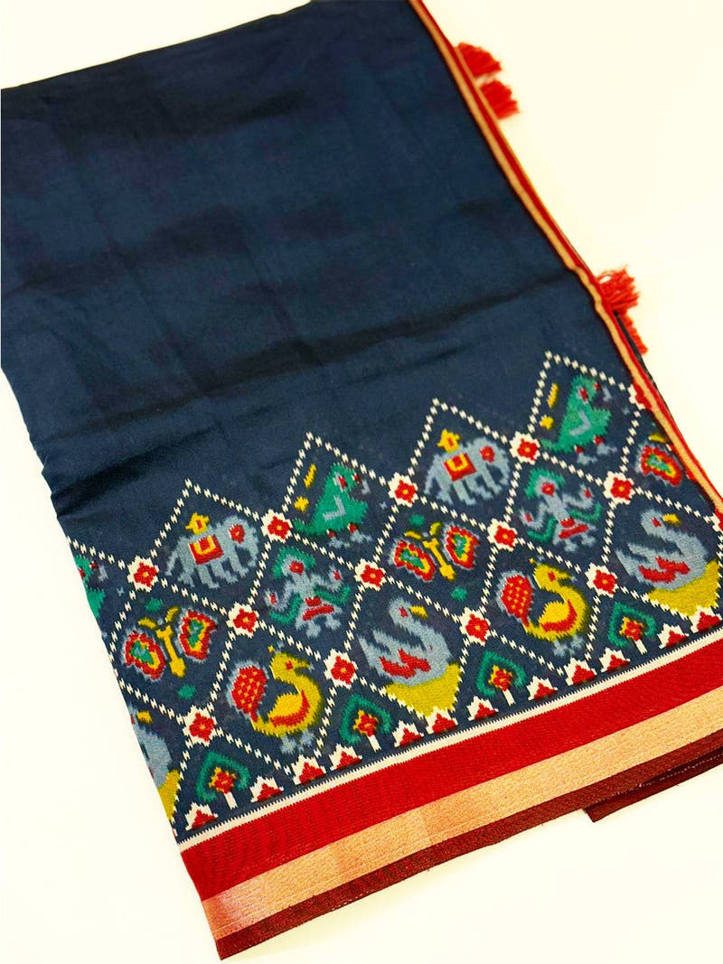 Navy Pochampally Mul Cotton Saree