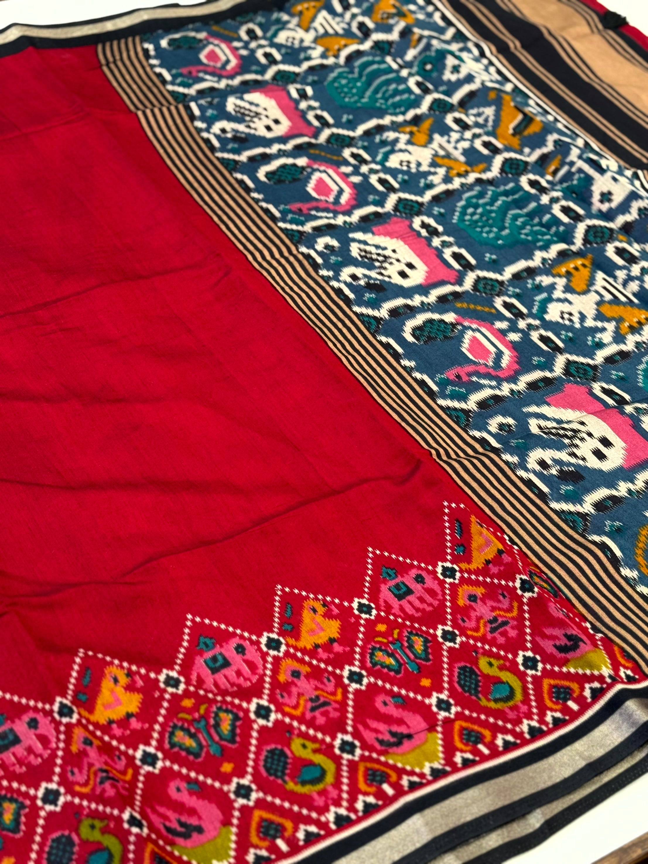 Red Pochampally Mul Cotton Saree