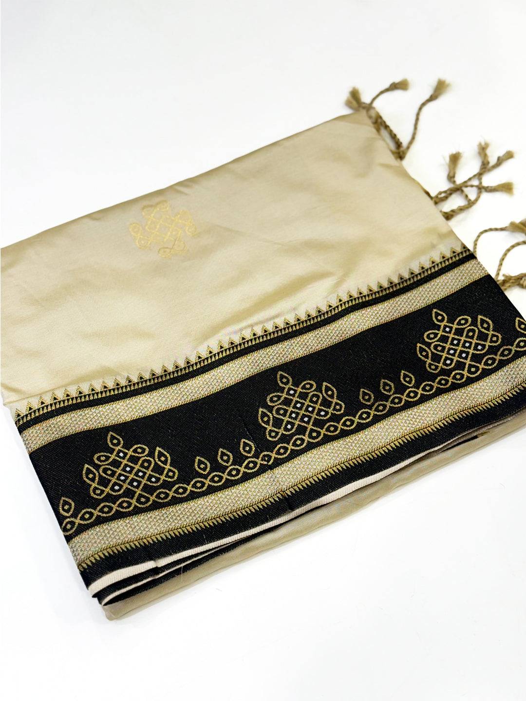 Cream Soft Silk Ikkat Kolam Saree