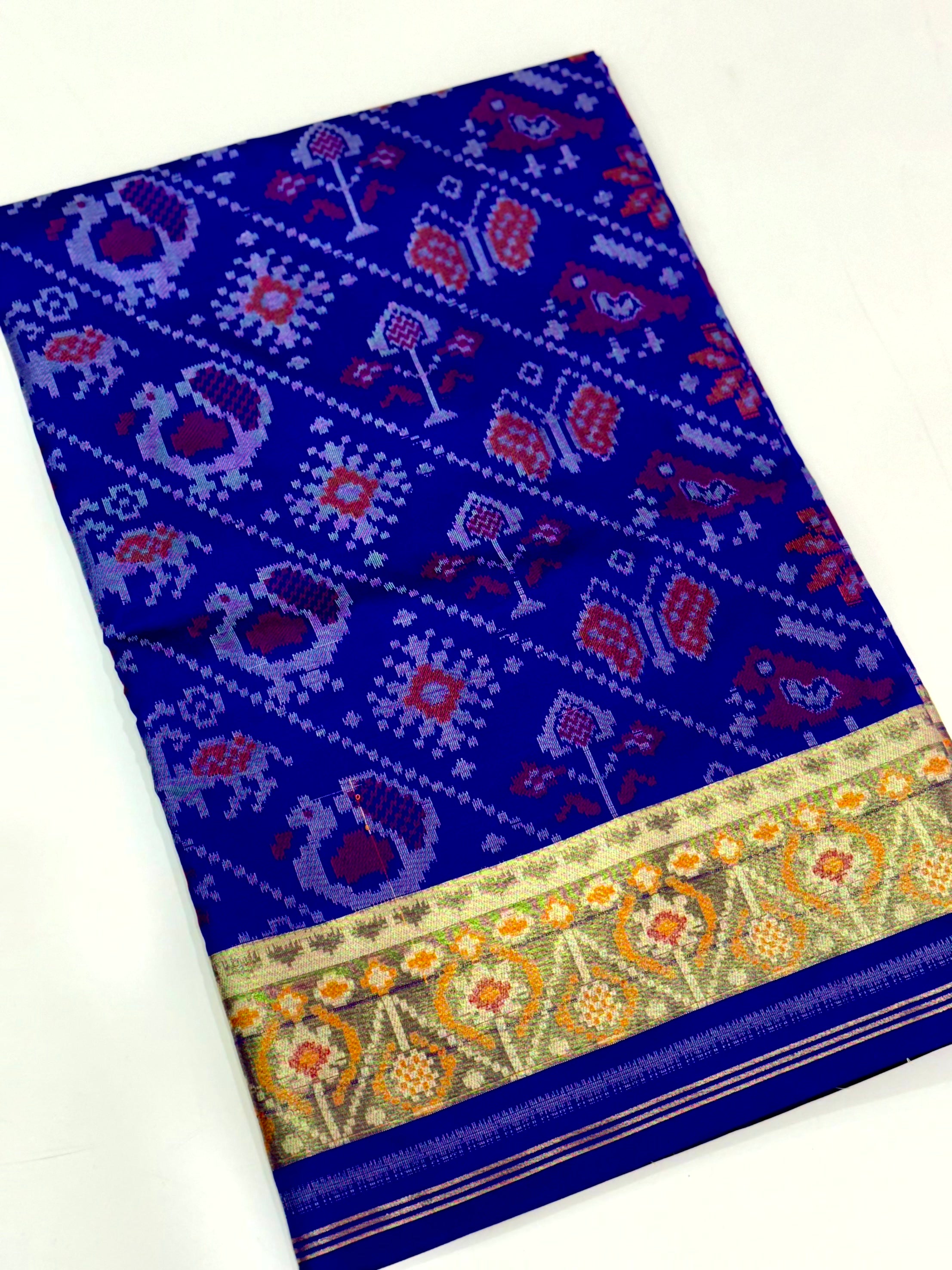 Blue Double Ikkat Heritage Saree