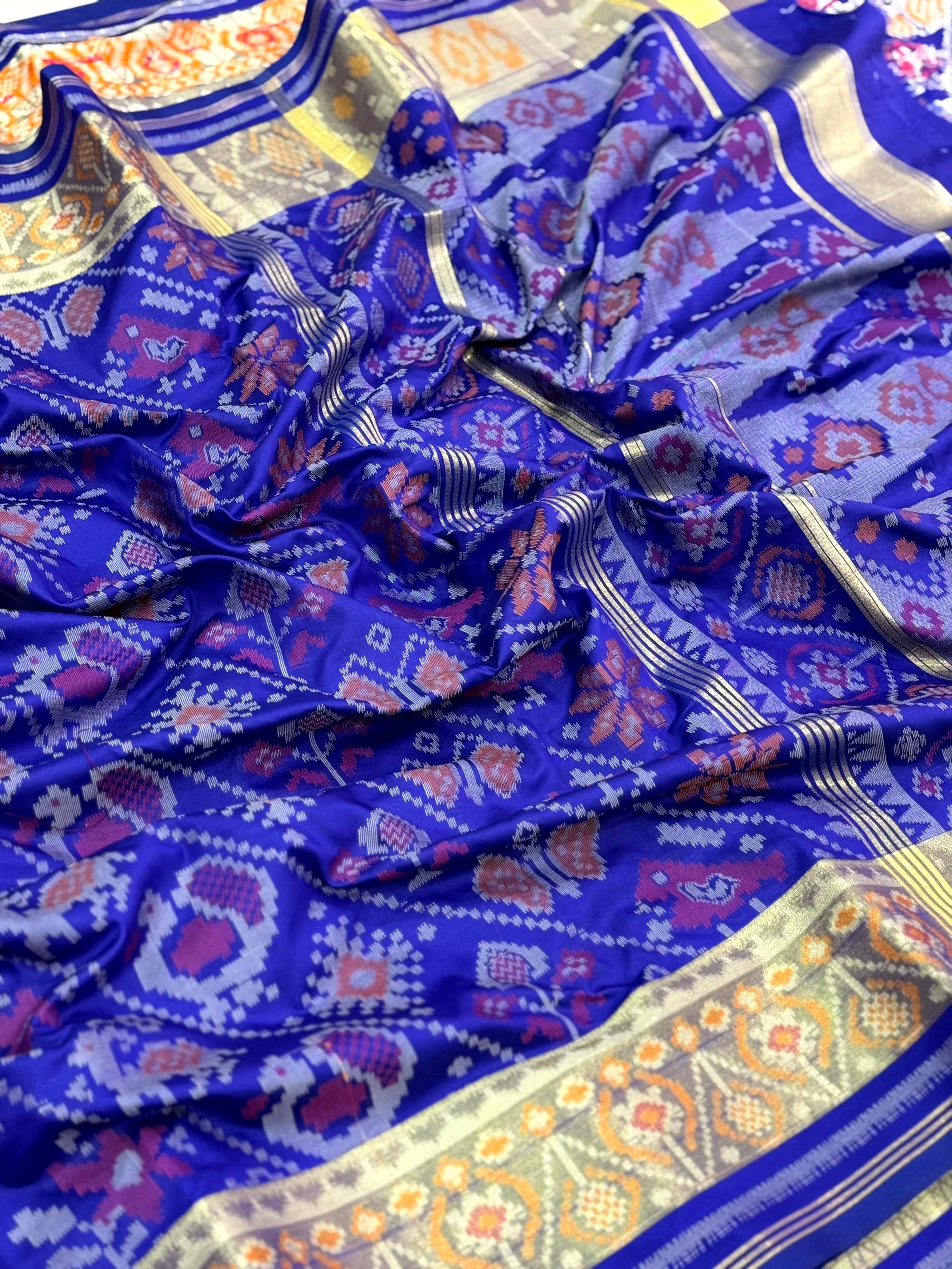 Blue Double Ikkat Heritage Saree
