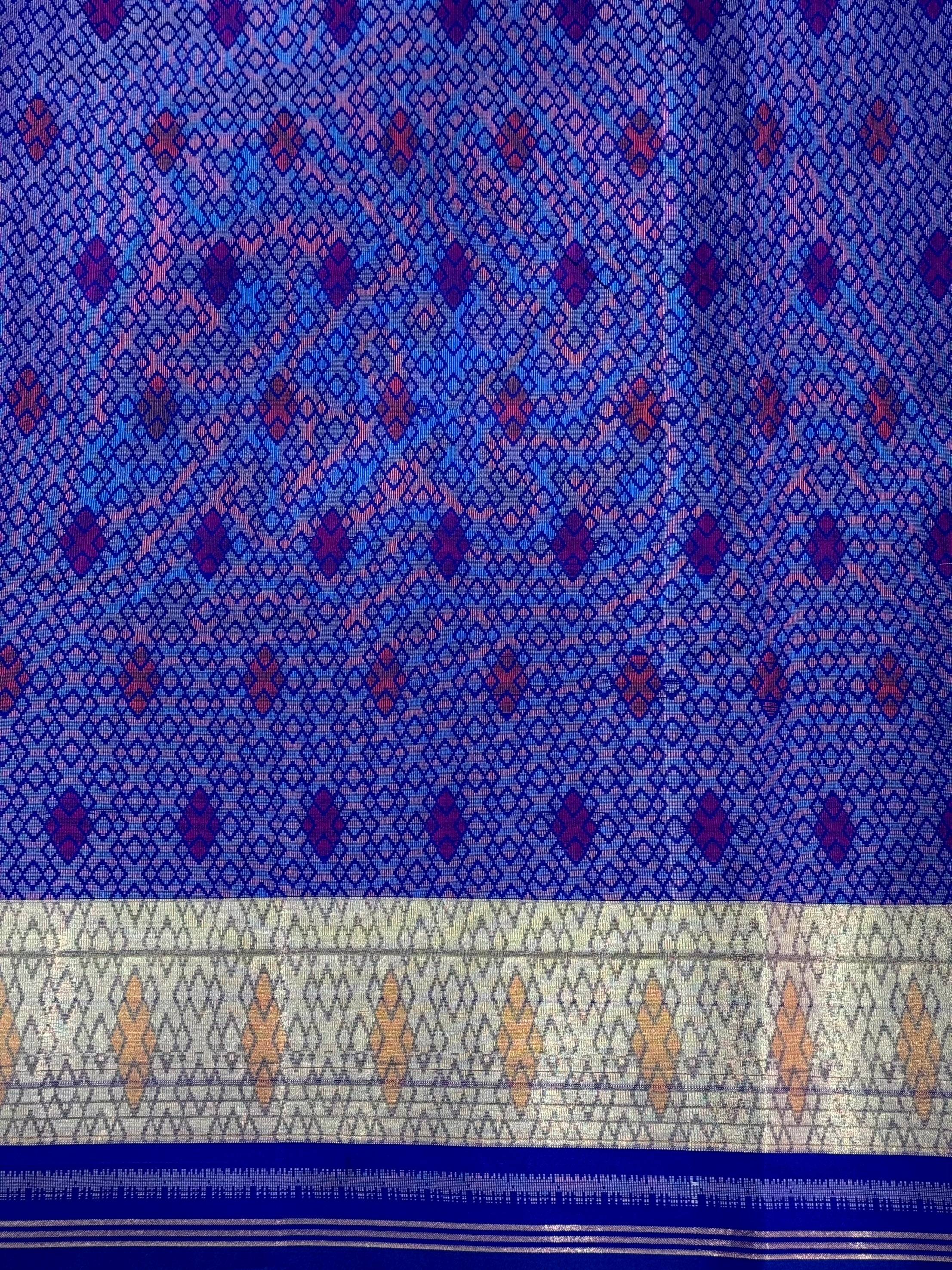 Blue Double Ikkat Heritage Saree