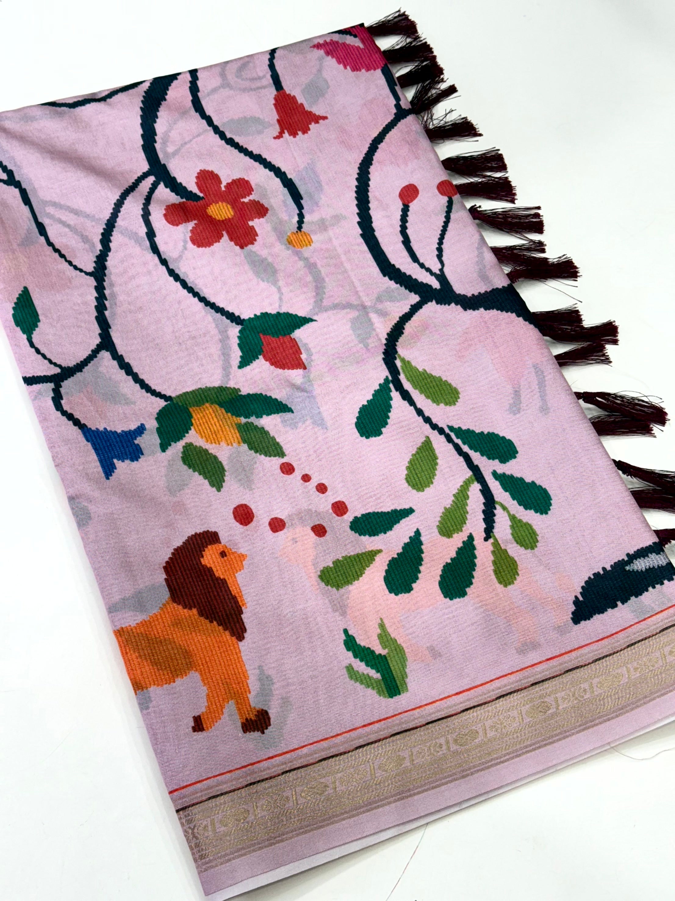 Pink Digital Rudraksh Border Saree