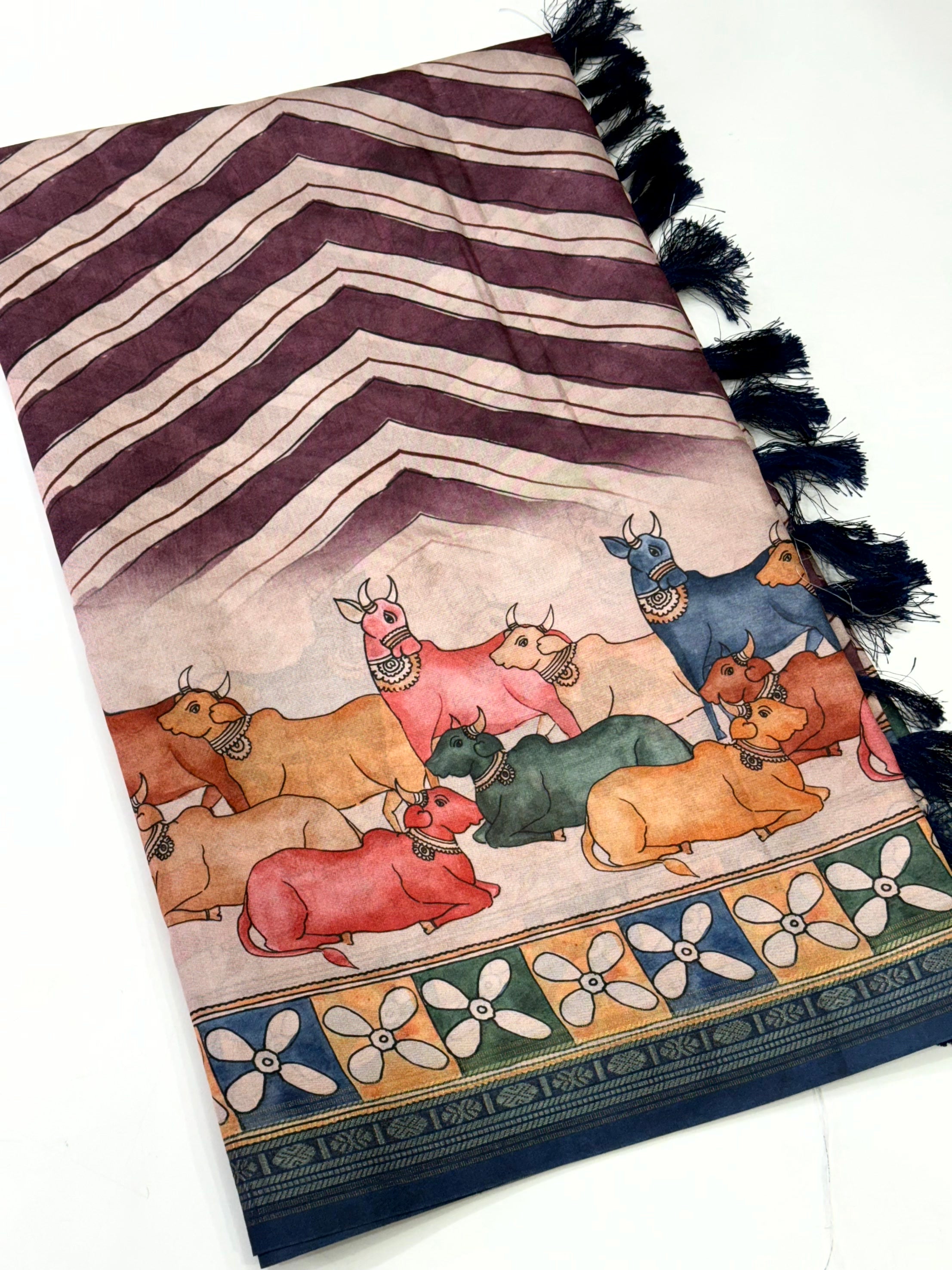 Artistic Soft Silk Ikkat Kalamkari Saree