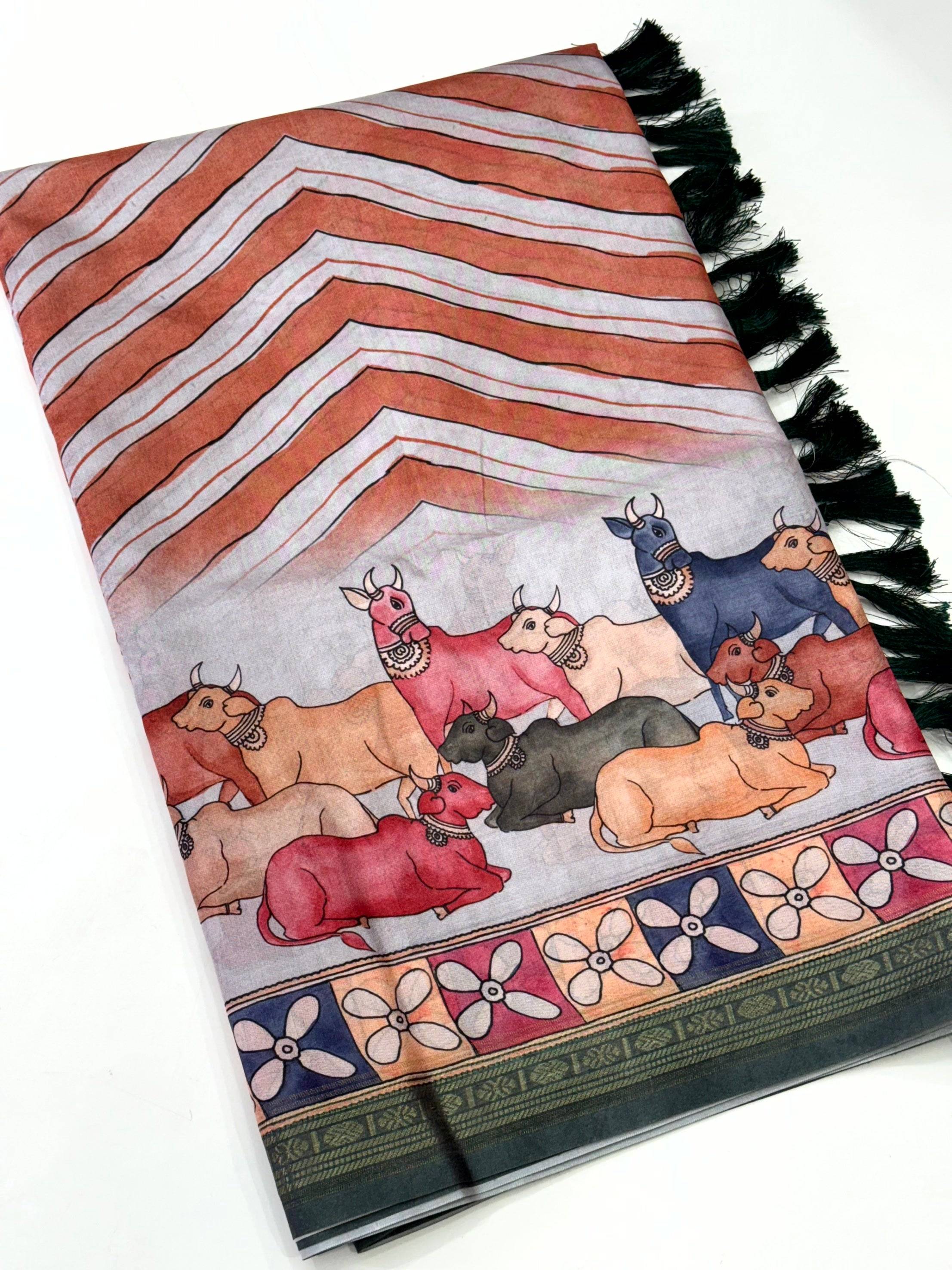 Royal Soft Silk Ikkat Kalamkari Saree