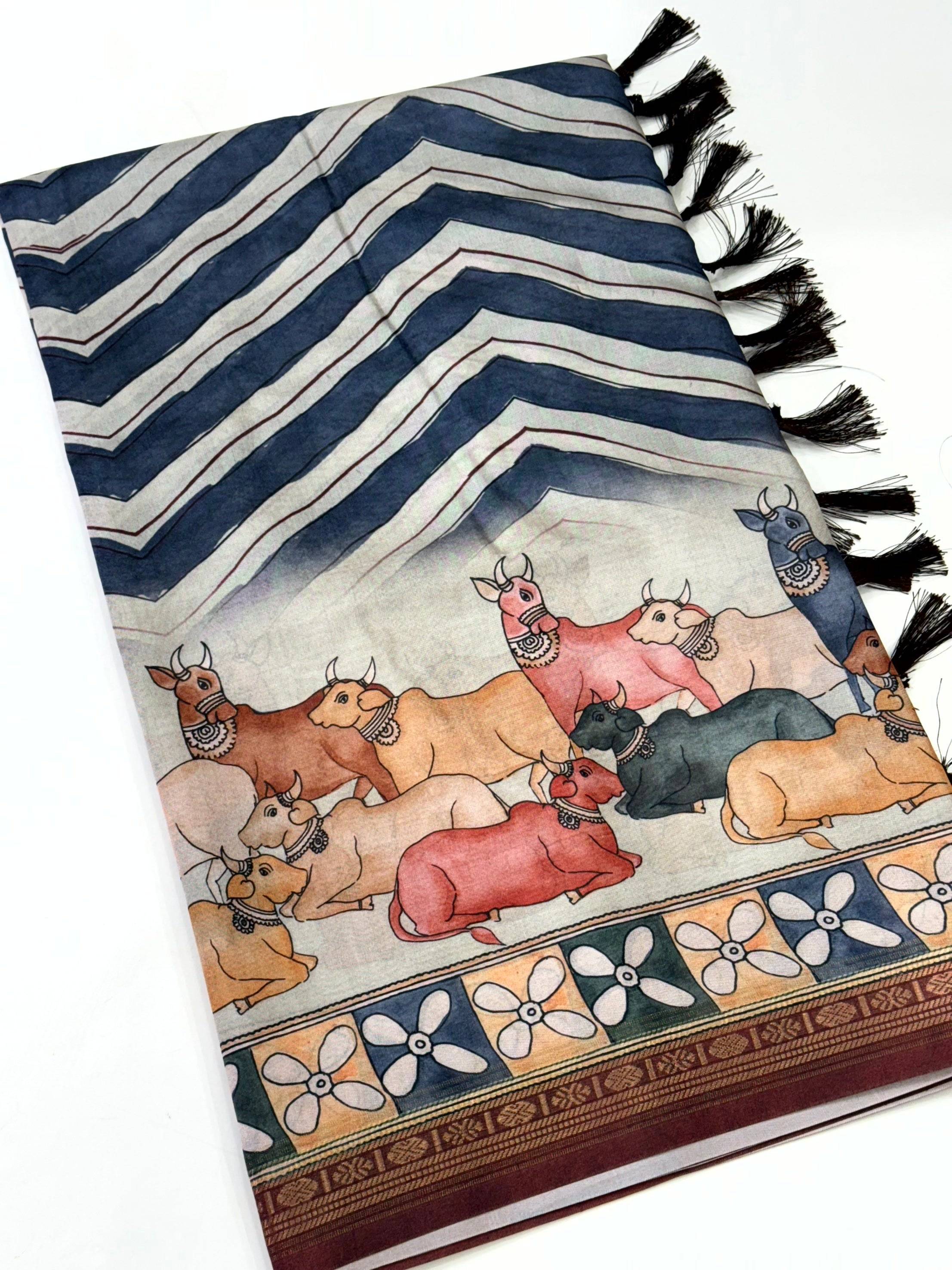 Elegant Soft Silk Ikkat Kalamkari Saree