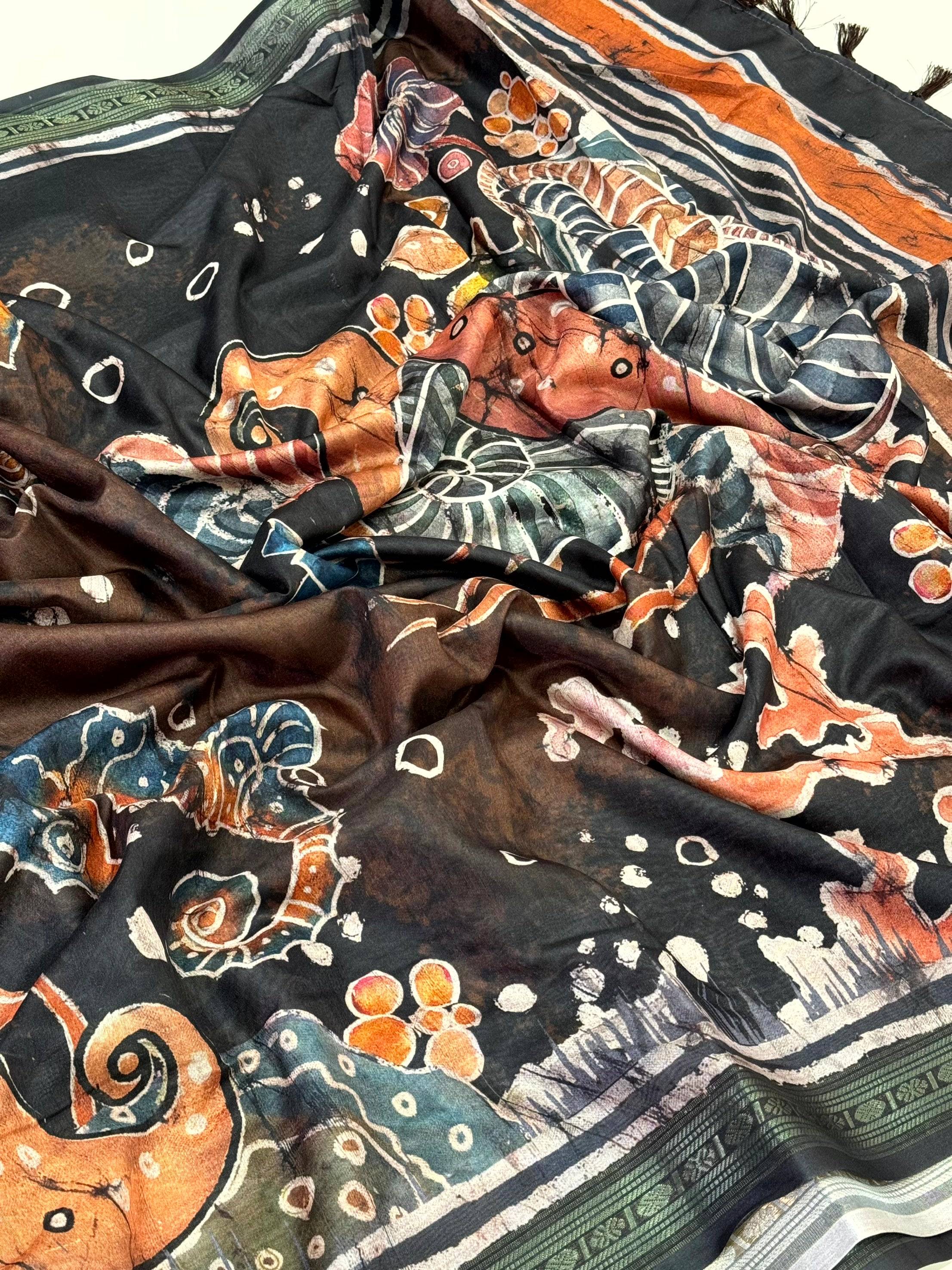 Regal Gold Zari Digital Silk Saree