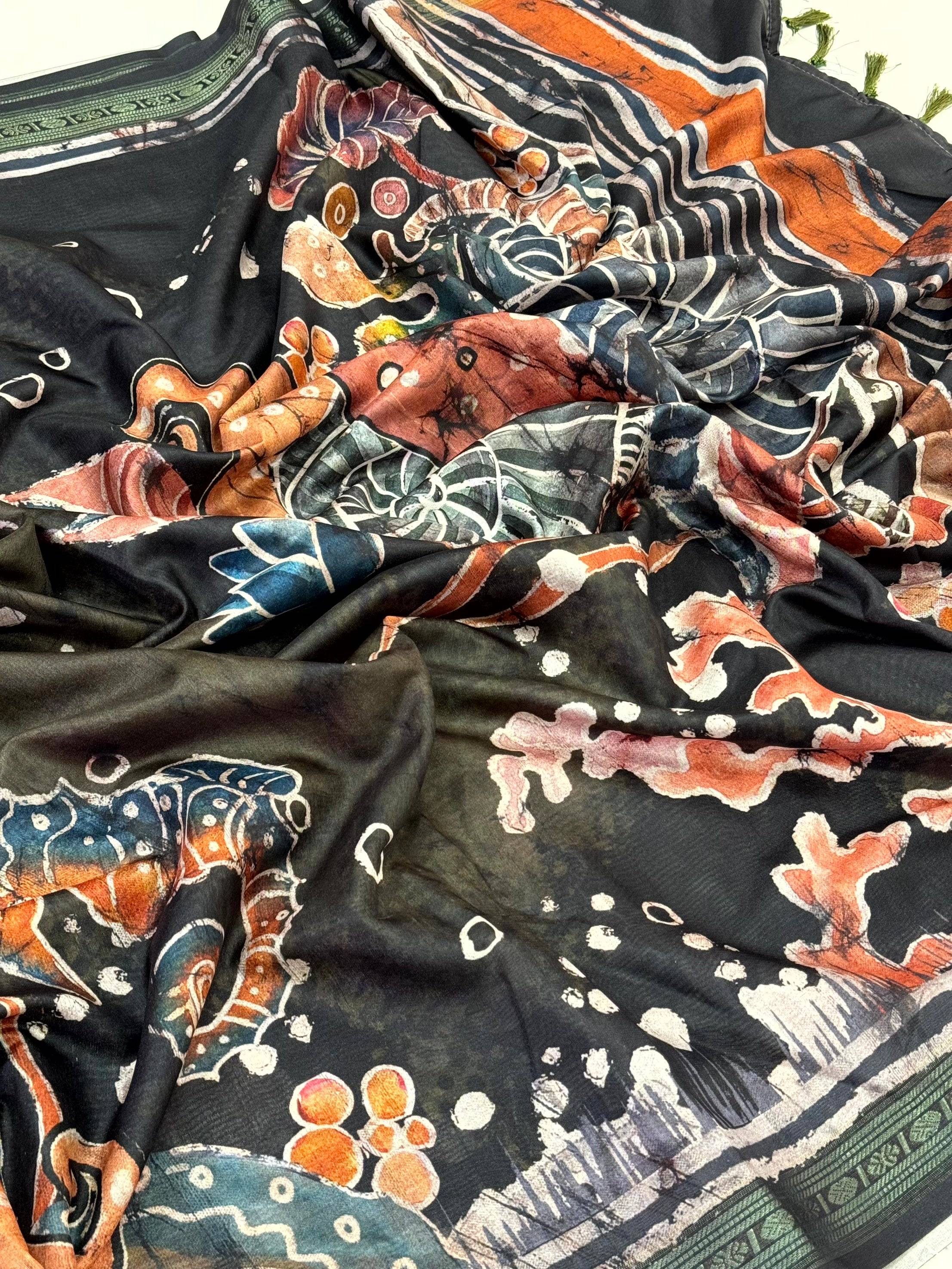 Graceful Gold Zari Digital Silk Saree