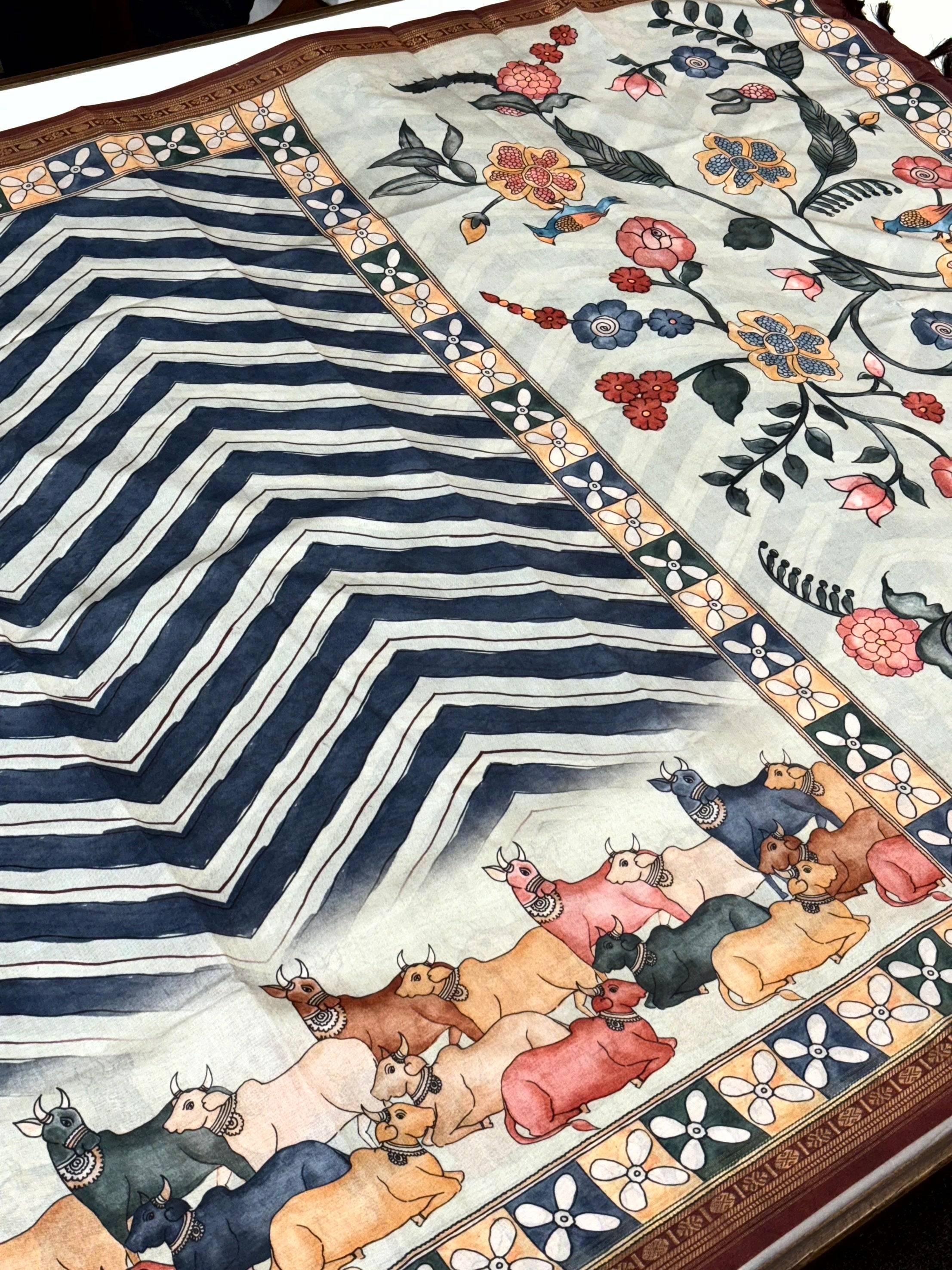 Elegant Soft Silk Ikkat Kalamkari Saree